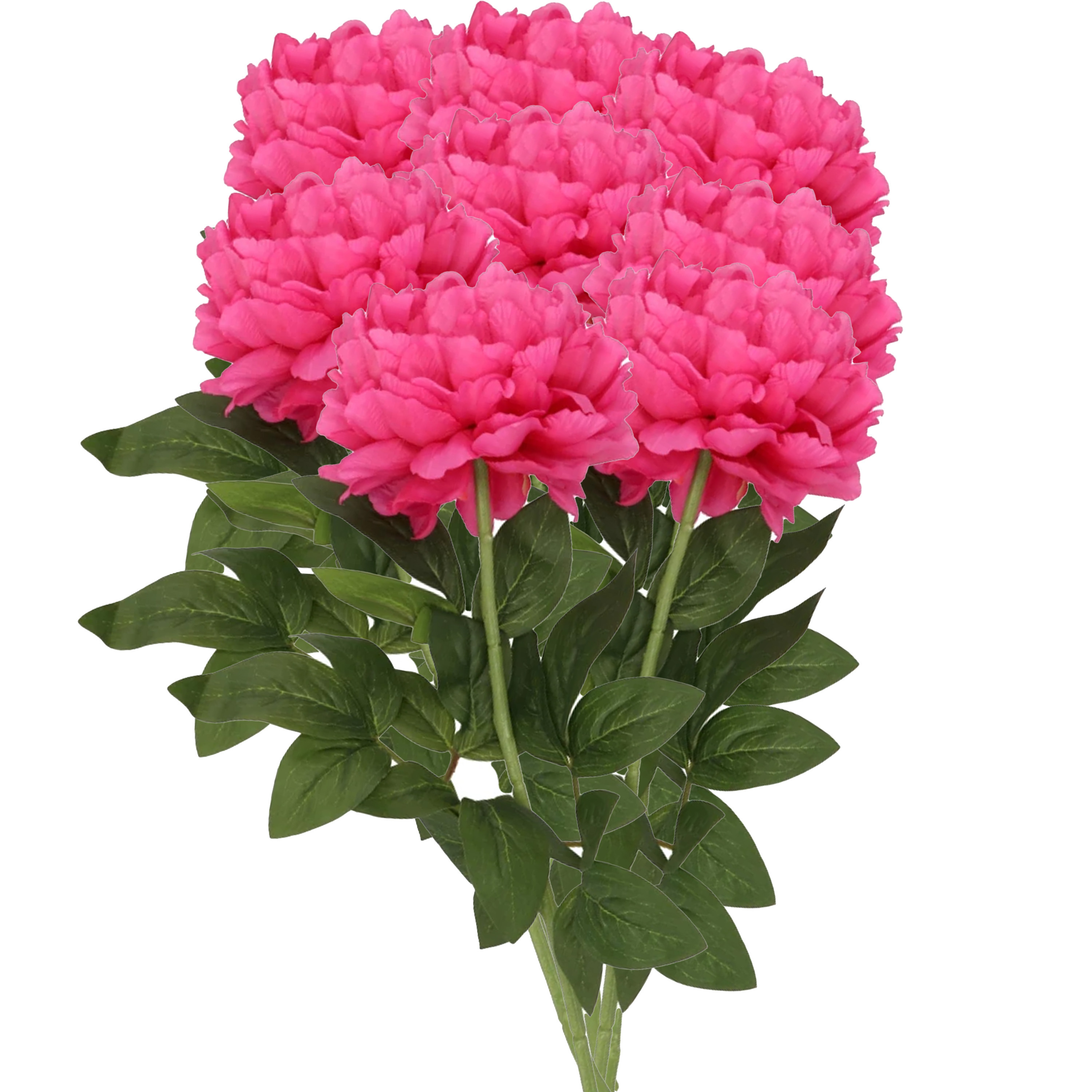 Kunstbloemen boeket pioenroos 8x roze zijde 71 cm kunststof steel decoratie bloemen
