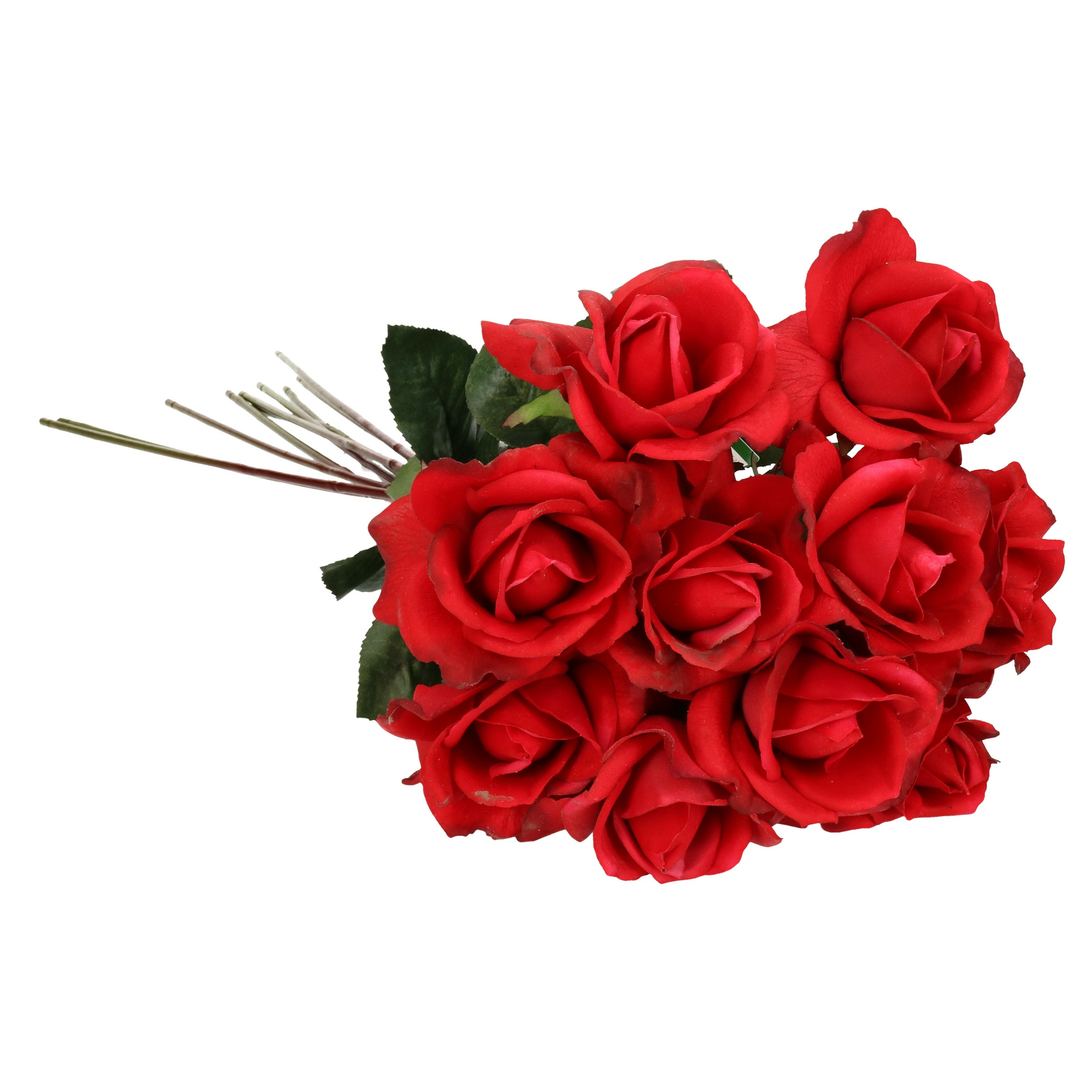 Afbeelding van Kunstbloemen boeket roos Caroline - 10x - rood - 70 cm - zijde - kunststof steel - decoratie bloemen