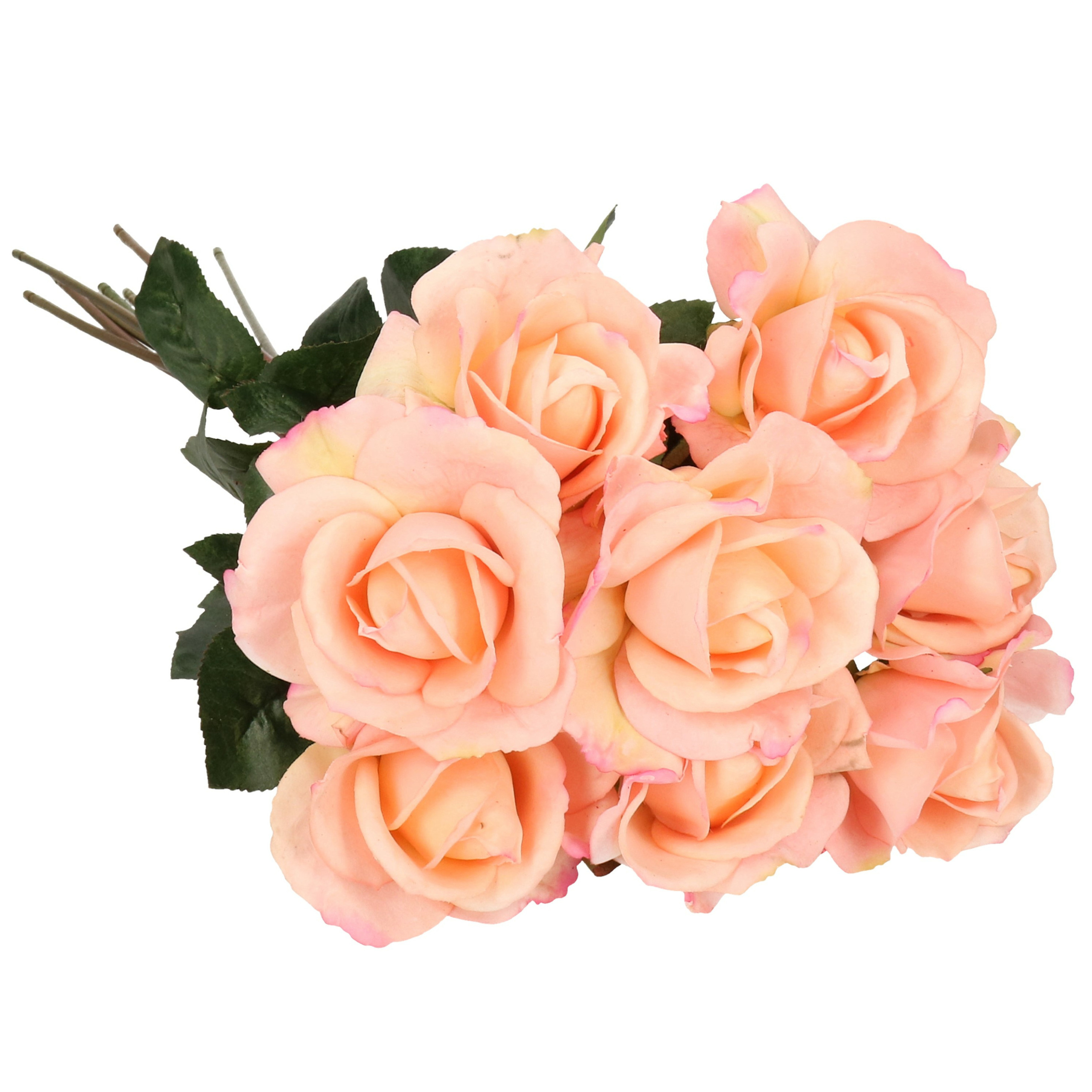 Afbeelding van Kunstbloemen boeket roos Caroline - 10x - roze - 70 cm - zijde - kunststof steel - decoratie bloemen
