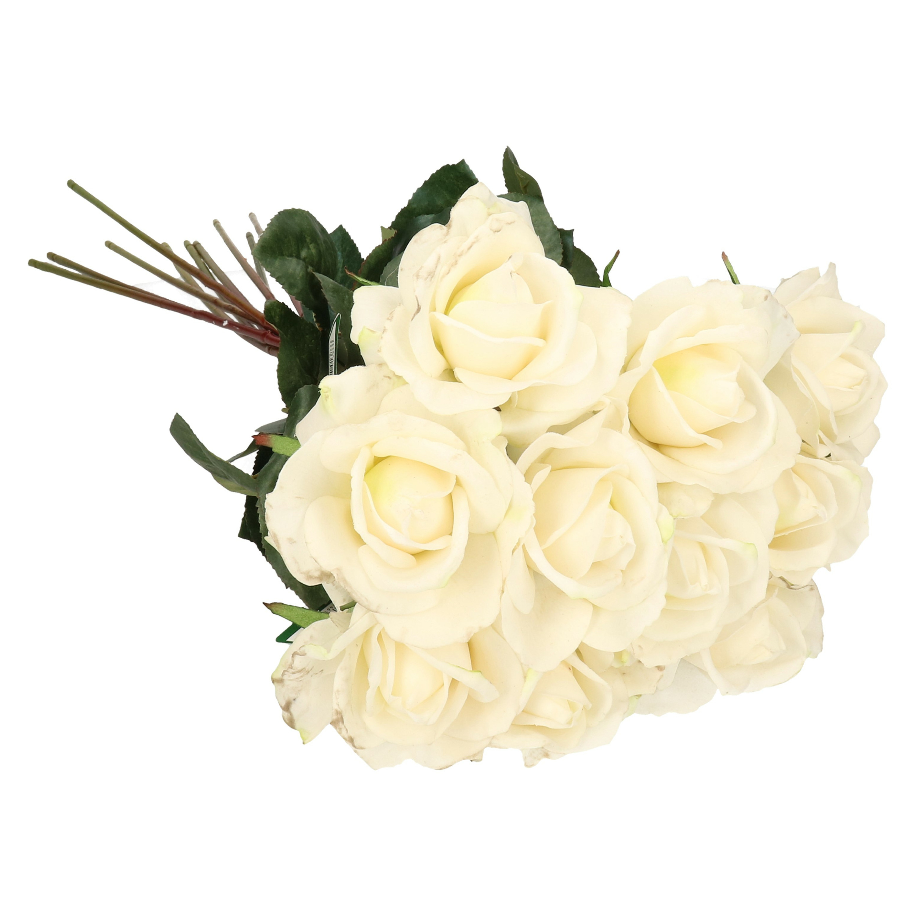 Afbeelding van Kunstbloemen boeket roos Caroline - 10x - wit - 70 cm - zijde - kunststof steel - decoratie bloemen