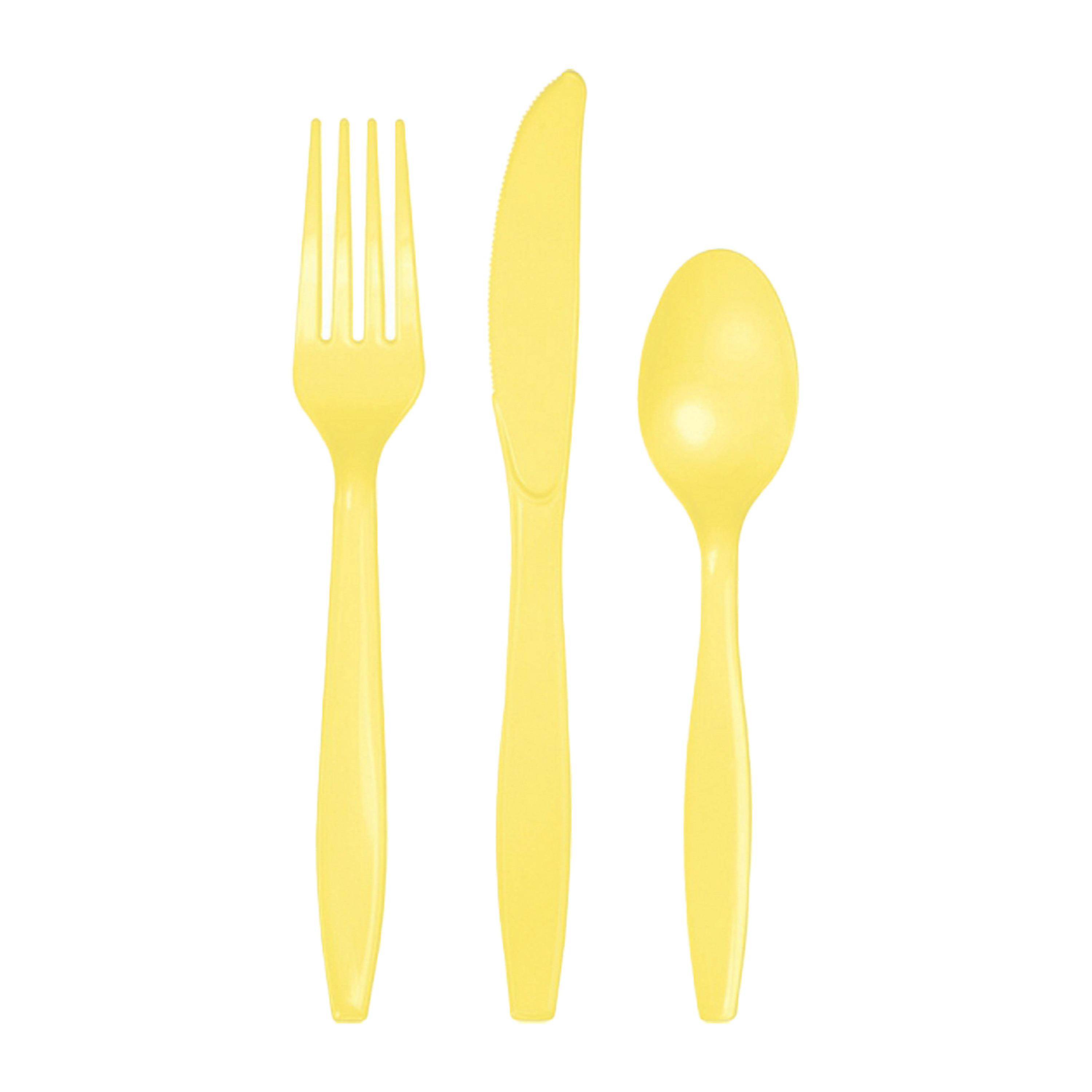 Kunststof bestek party-bbq setje 24x delig geel messen-vorken-lepels herbruikbaar