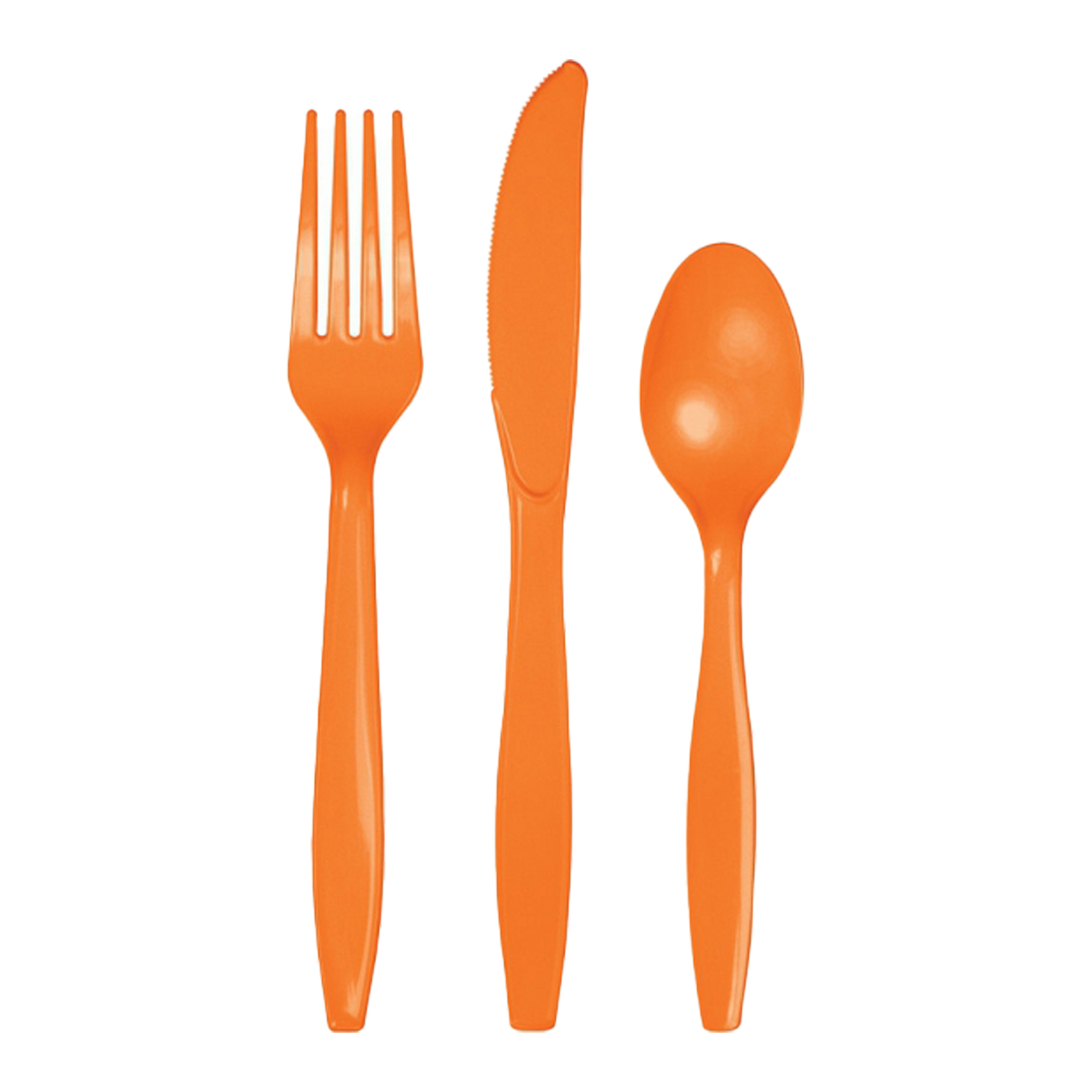 Kunststof bestek party-bbq setje 24x delig oranje messen-vorken-lepels herbruikbaar
