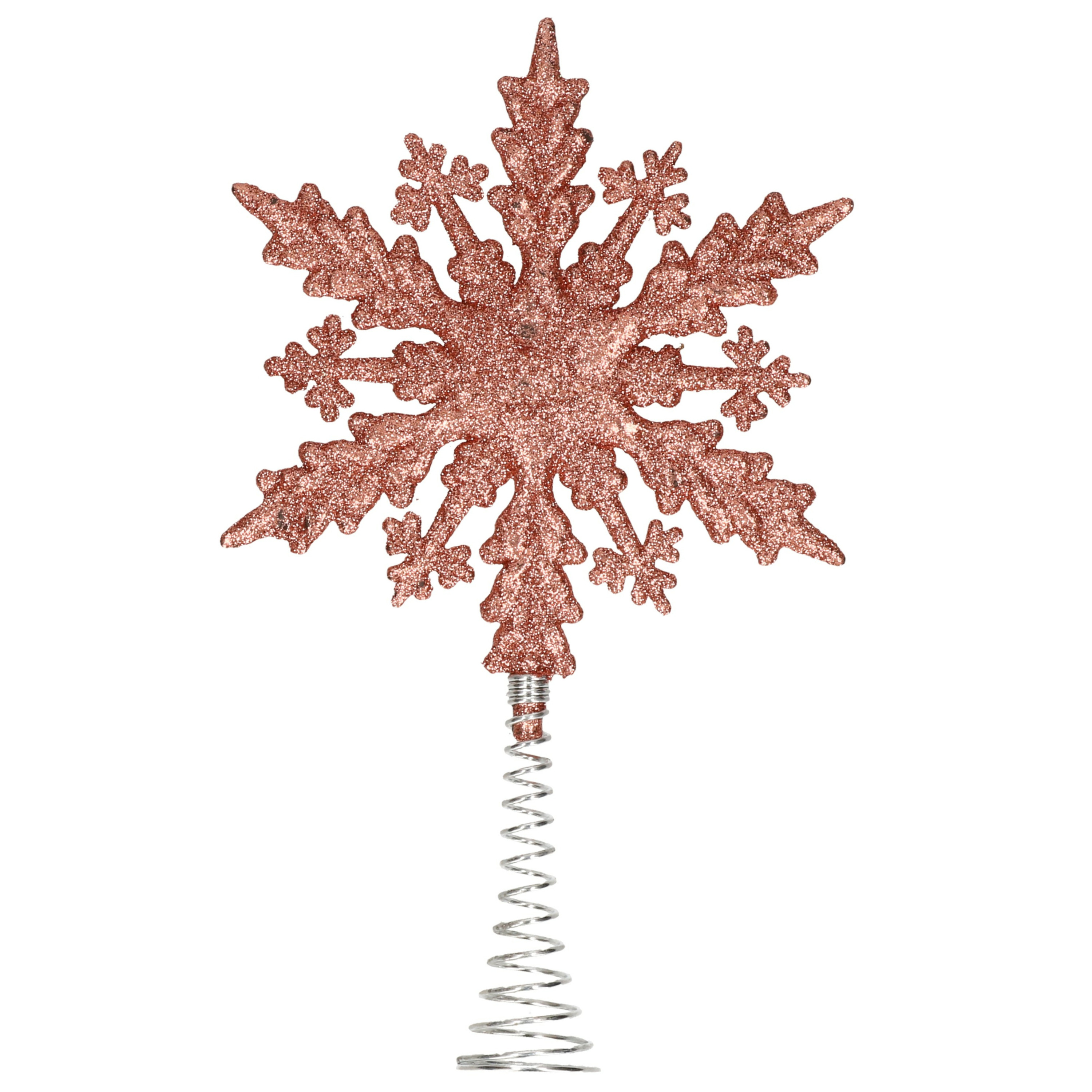 Kunststof kerstboom platte sneeuwvlok piek glitter donker roze-rose 20 cm
