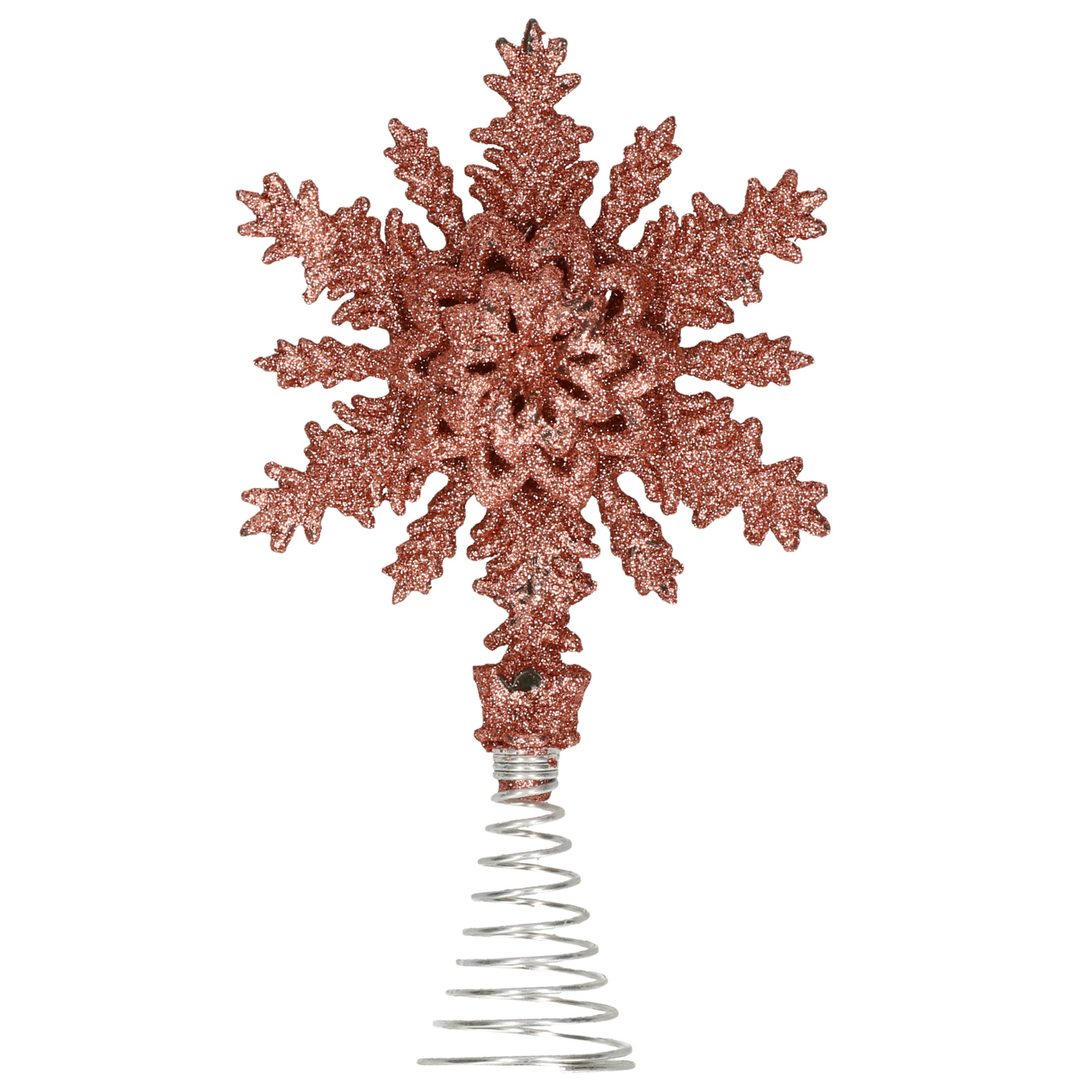 Kunststof kerstboom sneeuwvlok piek glitter donker roze-rose 20 cm
