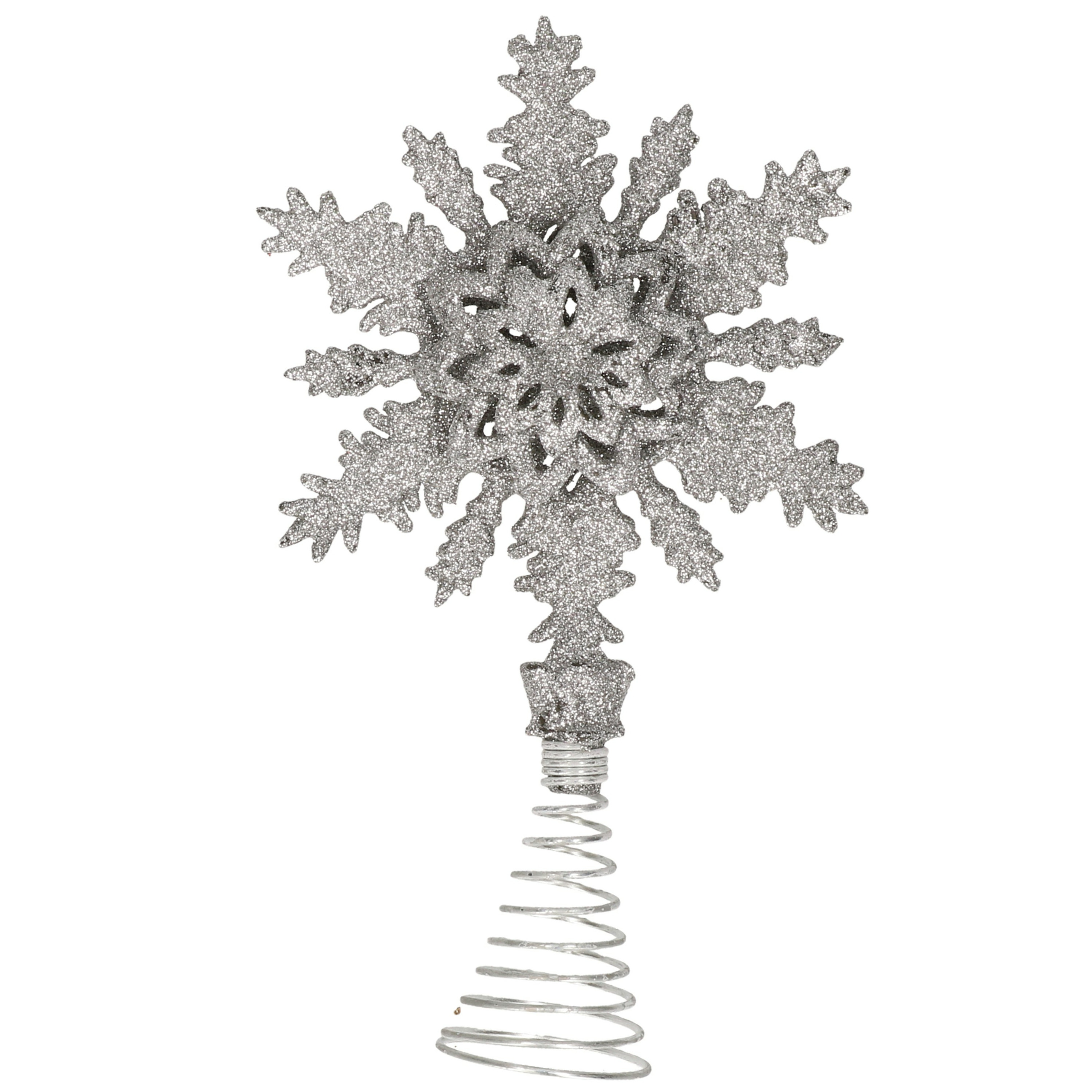 Kunststof kerstboom sneeuwvlok piek glitter zilver 20 cm
