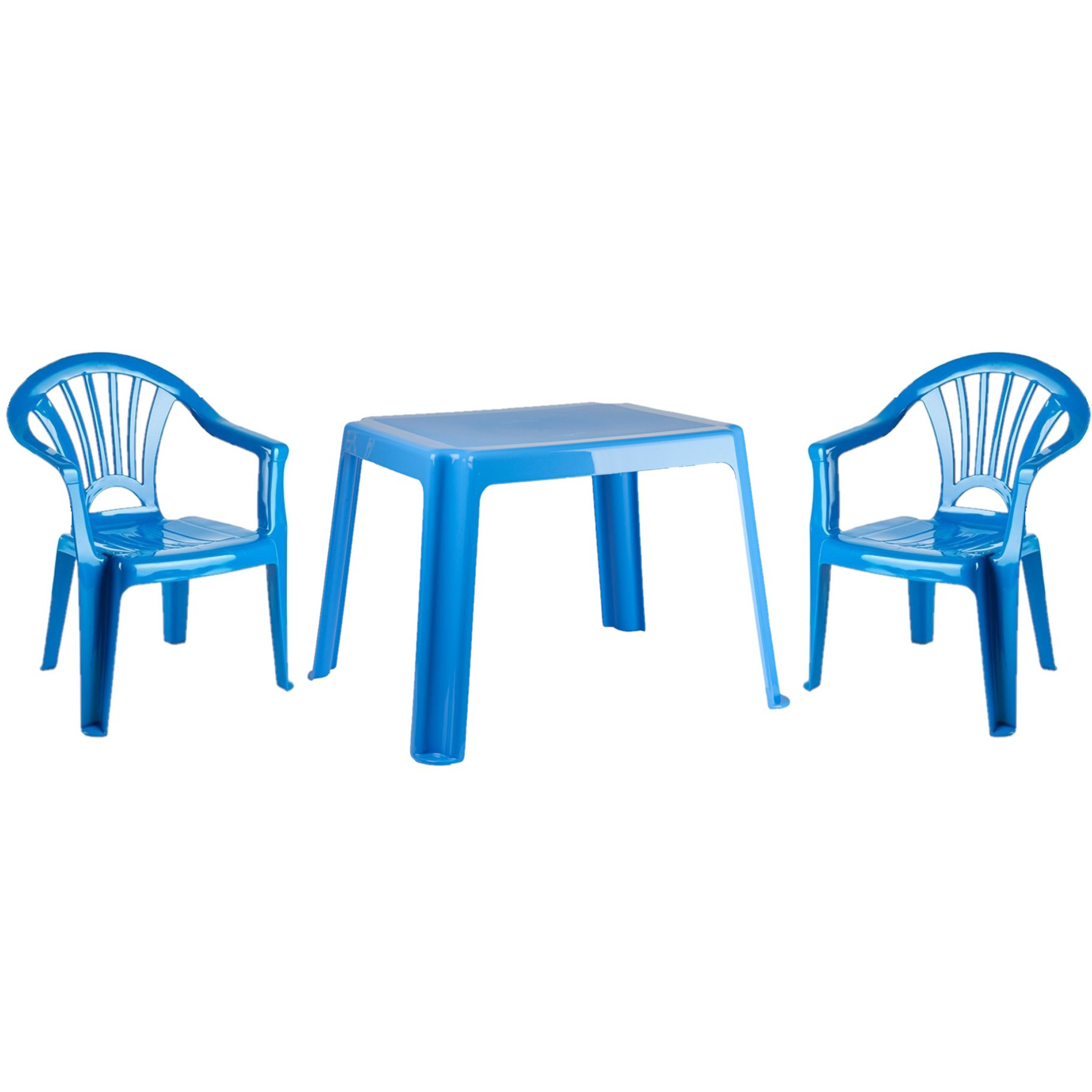 Kunststof kinder meubel set tafel met 2 stoelen blauw