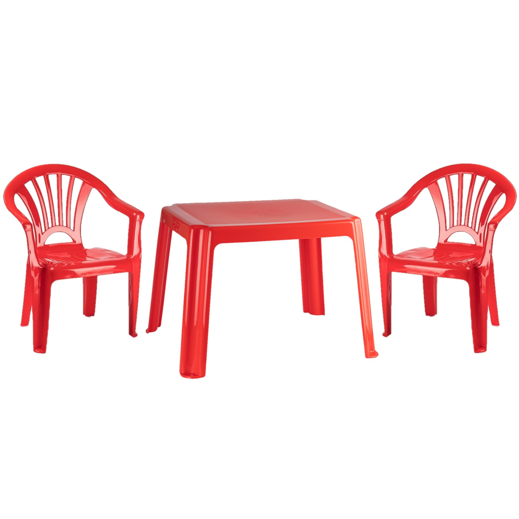 Kunststof kinder meubel set tafel met 2 stoelen rood