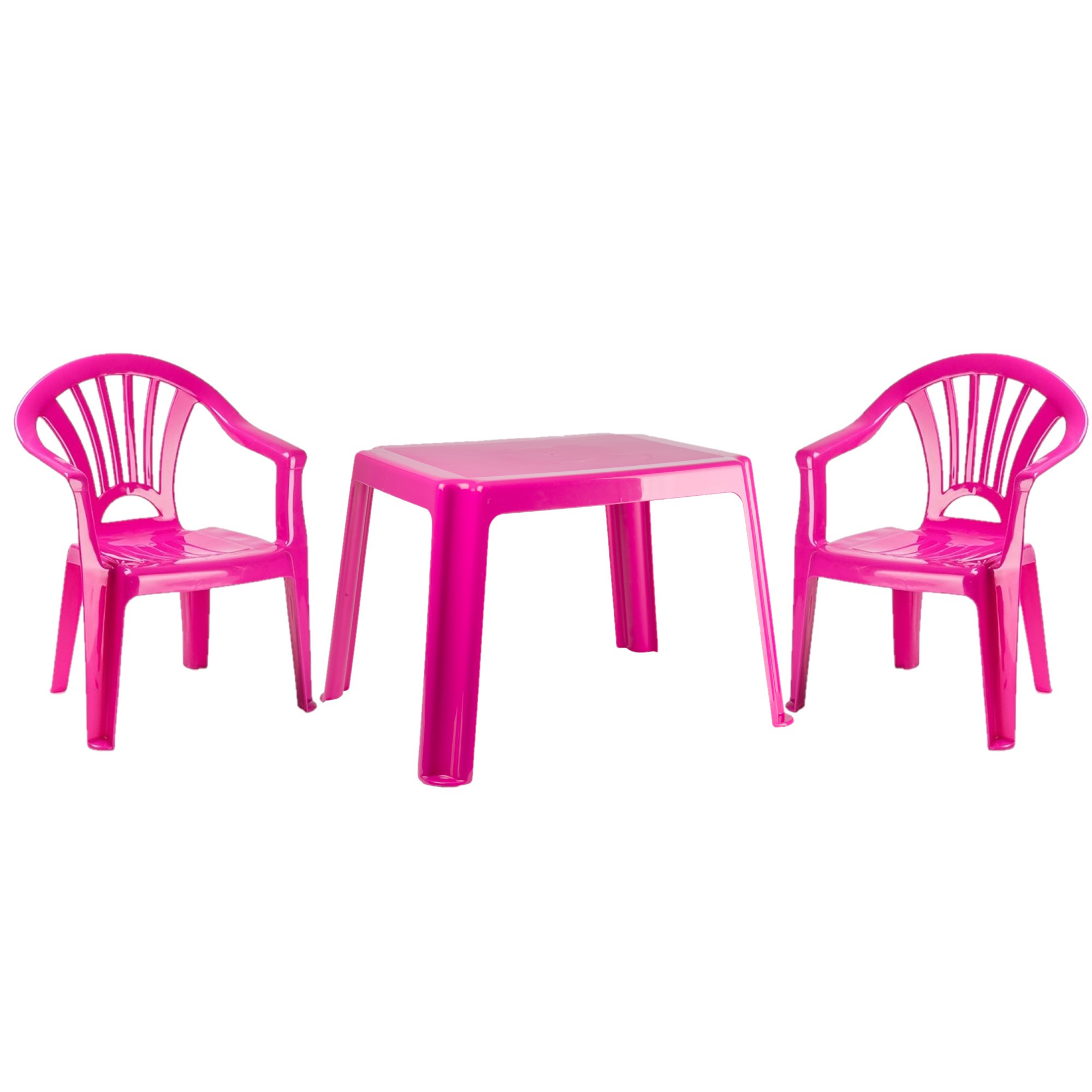 Kunststof kinder meubel set tafel met 2 stoelen roze -