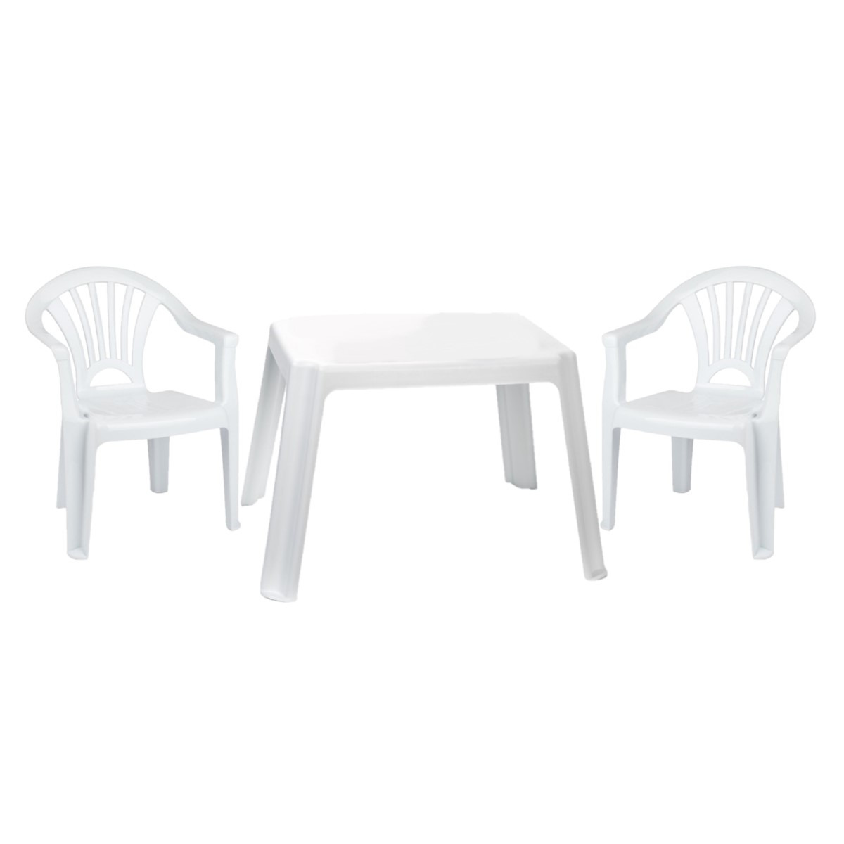 Kunststof kinder meubel set tafel met 2 stoelen wit