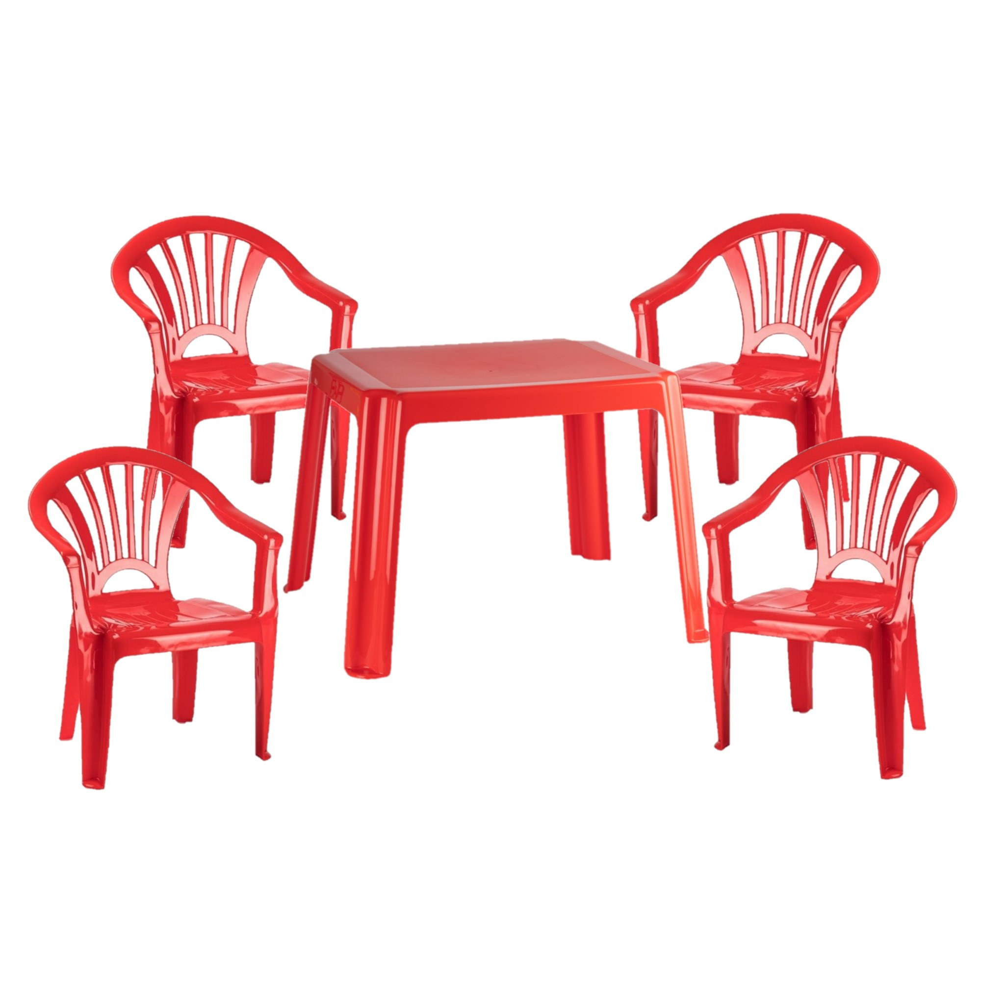 Kunststof kinder meubel set tafel met 4 stoelen rood