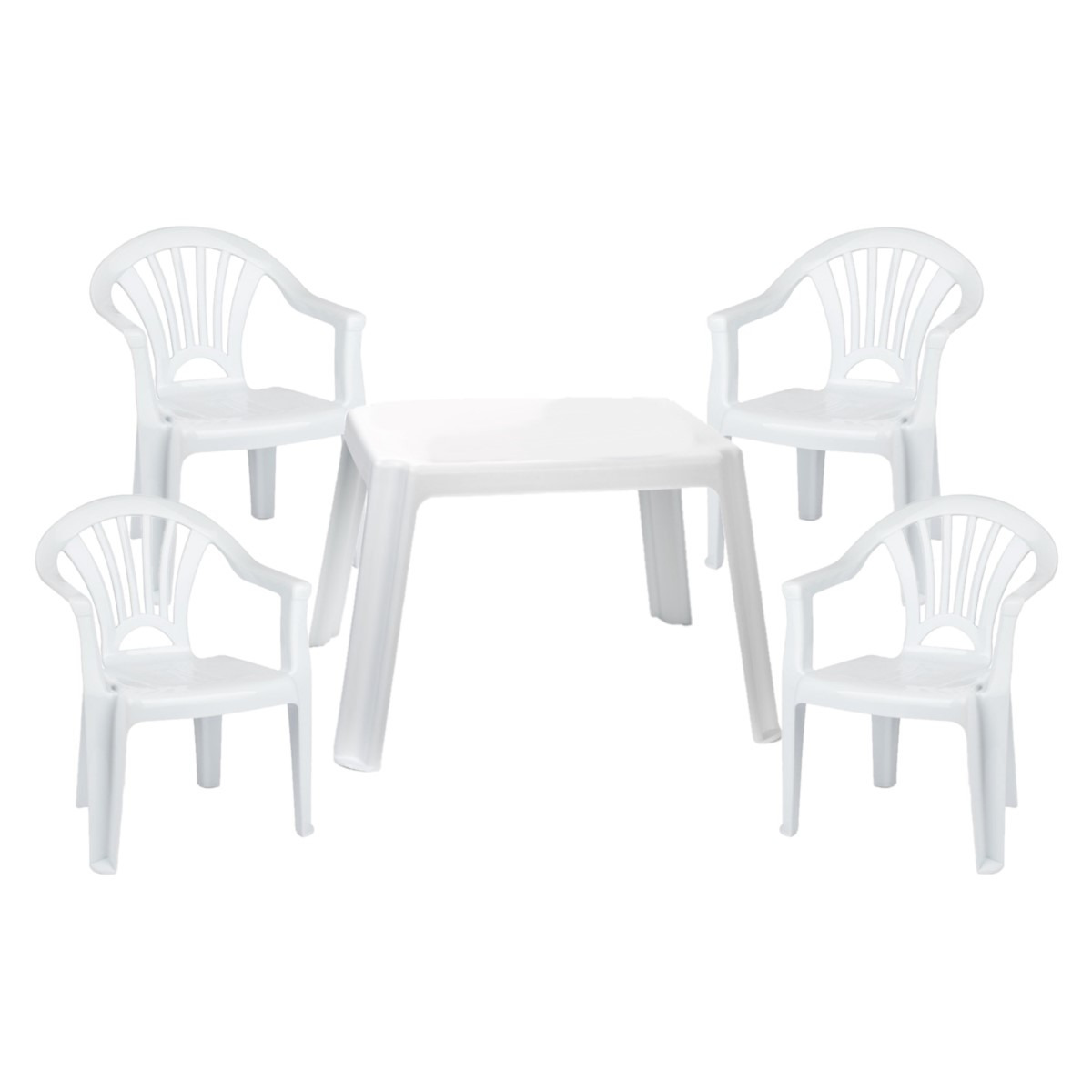 Kunststof kinder meubel set tafel met 4 stoelen wit