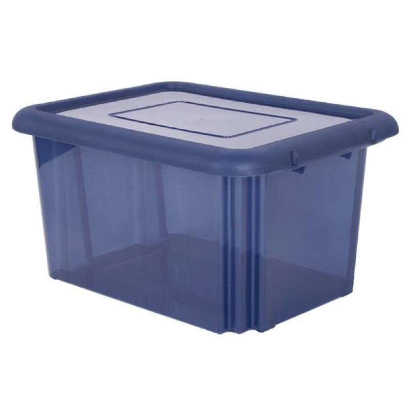 Kunststof opbergbox-opbergdoos donkerblauw transparant L58 x B44 x H31 cm stapelbaar
