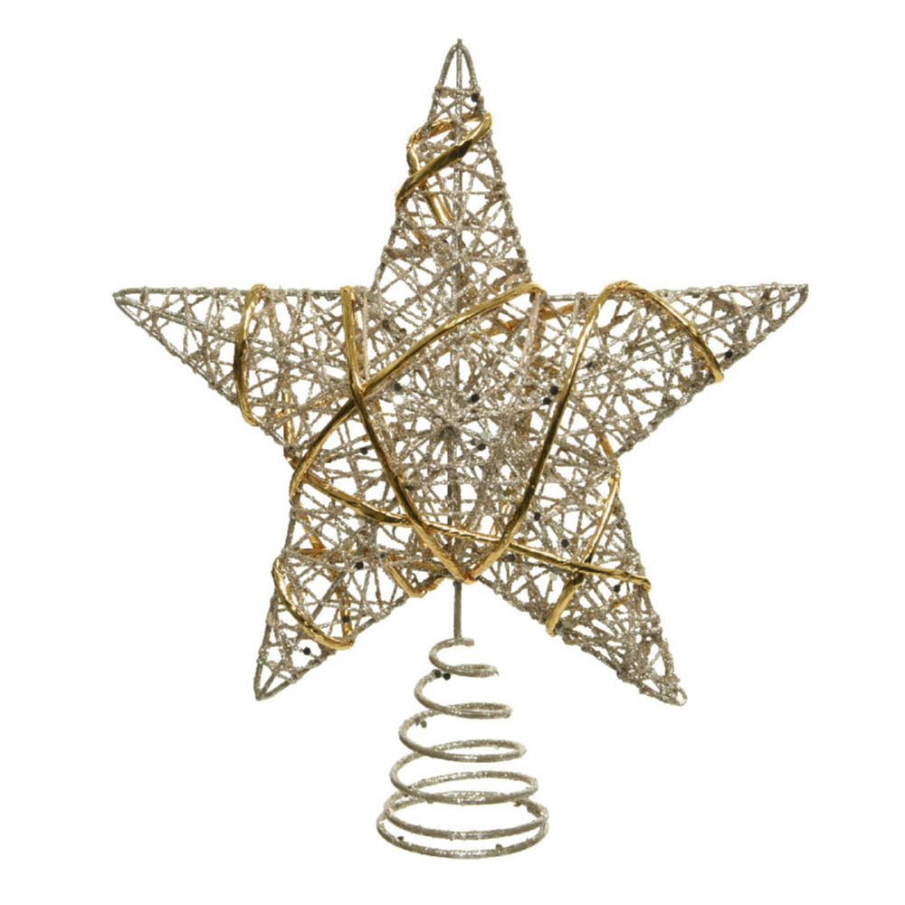 Kunststof ster piek-kerstboom topper champagne goud 22 cm