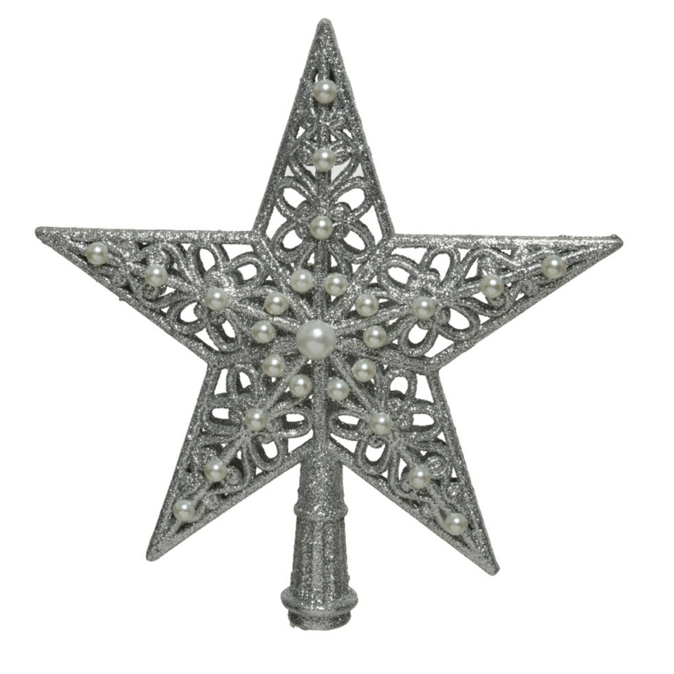 Kunststof ster piek-kerstboom topper zilver 21 cm