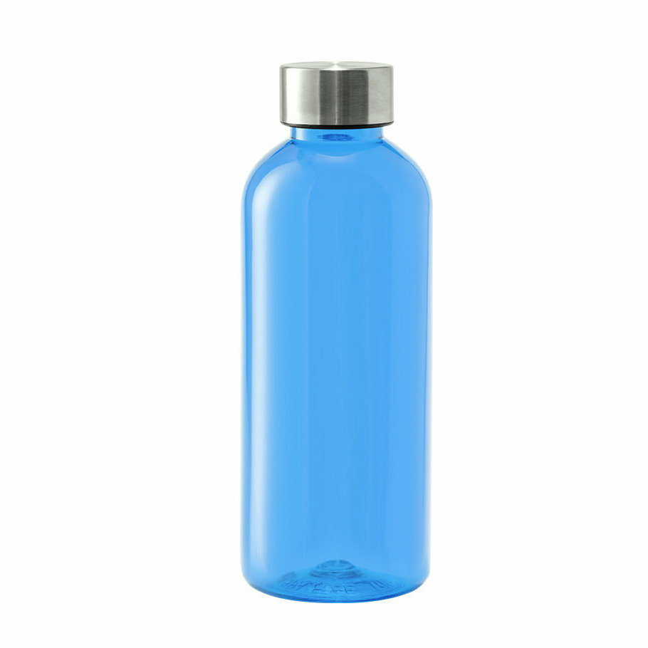 Kunststof waterfles-drinkfles-sportfles blauw transparant met RVS dop 600 ml