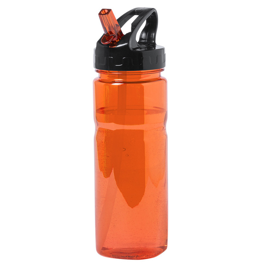 Kunststof waterfles-drinkfles-sportfles oranje transparant met drinktuit 650 ml