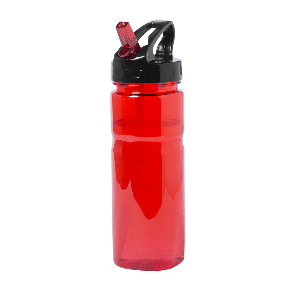 Kunststof waterfles-drinkfles-sportfles rood transparant met drinktuit 650 ml