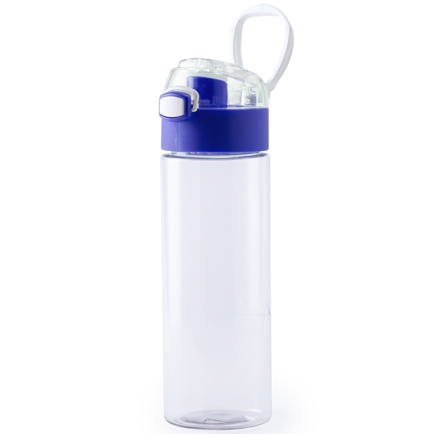 Kunststof waterfles-drinkfles transparant met blauwe schroefdop en handvat 580 ml