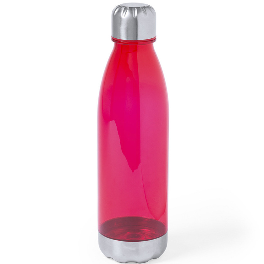 Kunststof waterfles-drinkfles transparant rood met RVS dop 700 ml