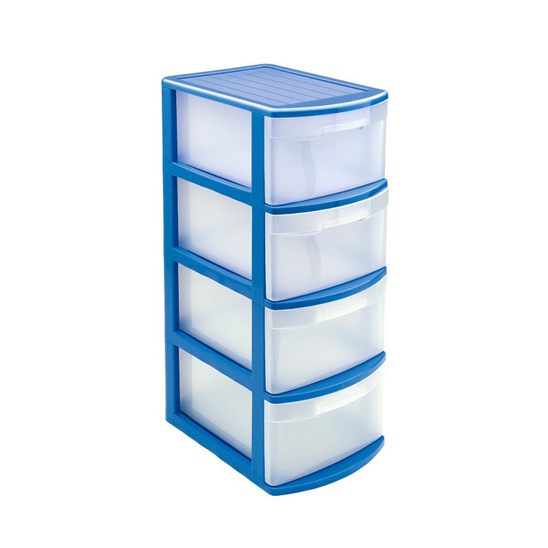 Ladeblok-bureau organizer met 4x lades blauw-transparant L39 x B28.5 x H78 cm