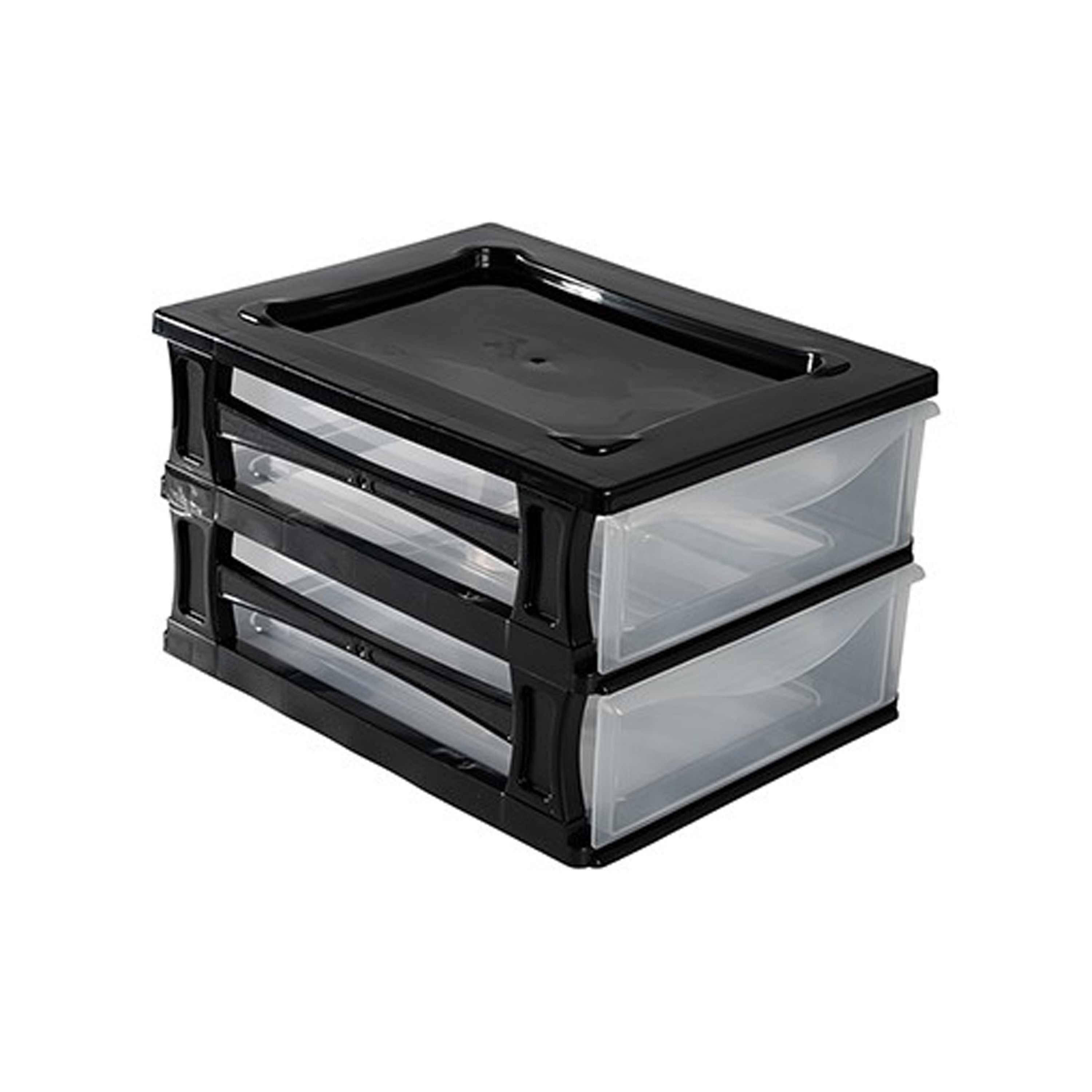 Ladeblokje-bureau organizer 2x grote lades zwart-transparant L26 x B35 x H20 cm kunststof