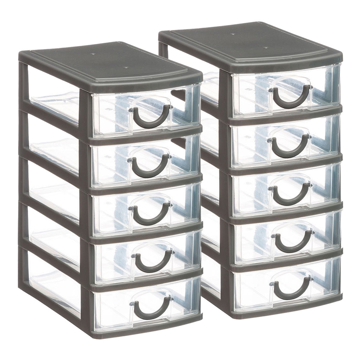 Ladeblokje-bureau organizer 2x lades grijs-transparant L12 x B15 x H25 cm kunststof