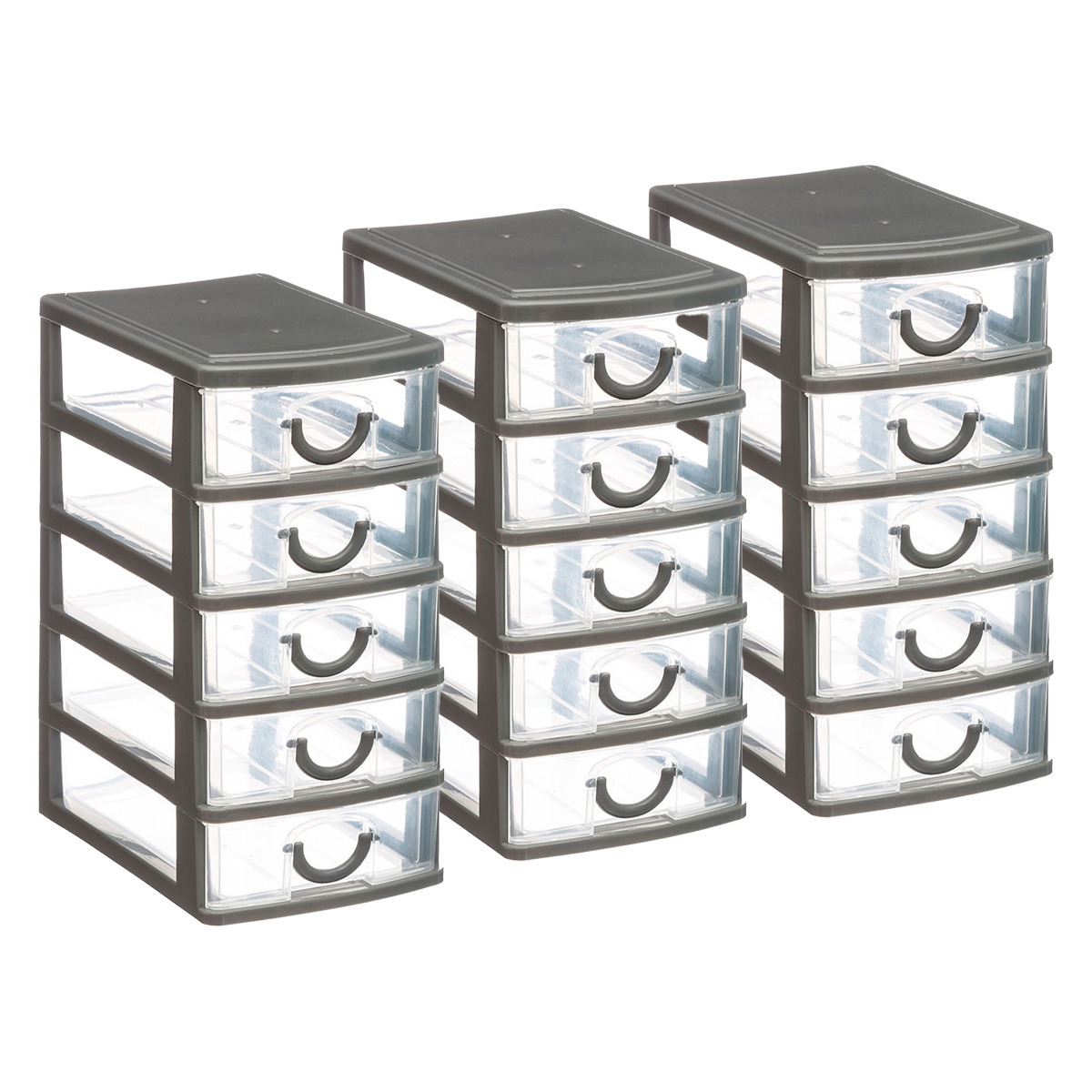 Ladeblokje-bureau organizer 3x lades grijs-transparant L12 x B15 x H25 cm kunststof