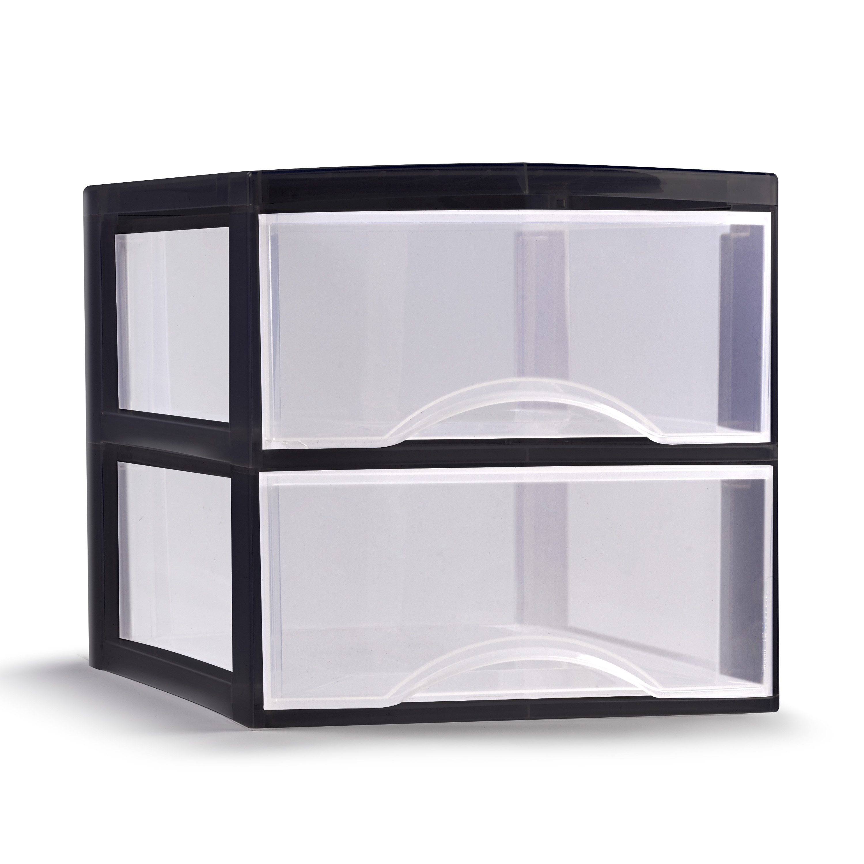 Ladeblokje-bureau organizer met 2x lades transparant-zwart L26 x B36 x H25 cm plastic