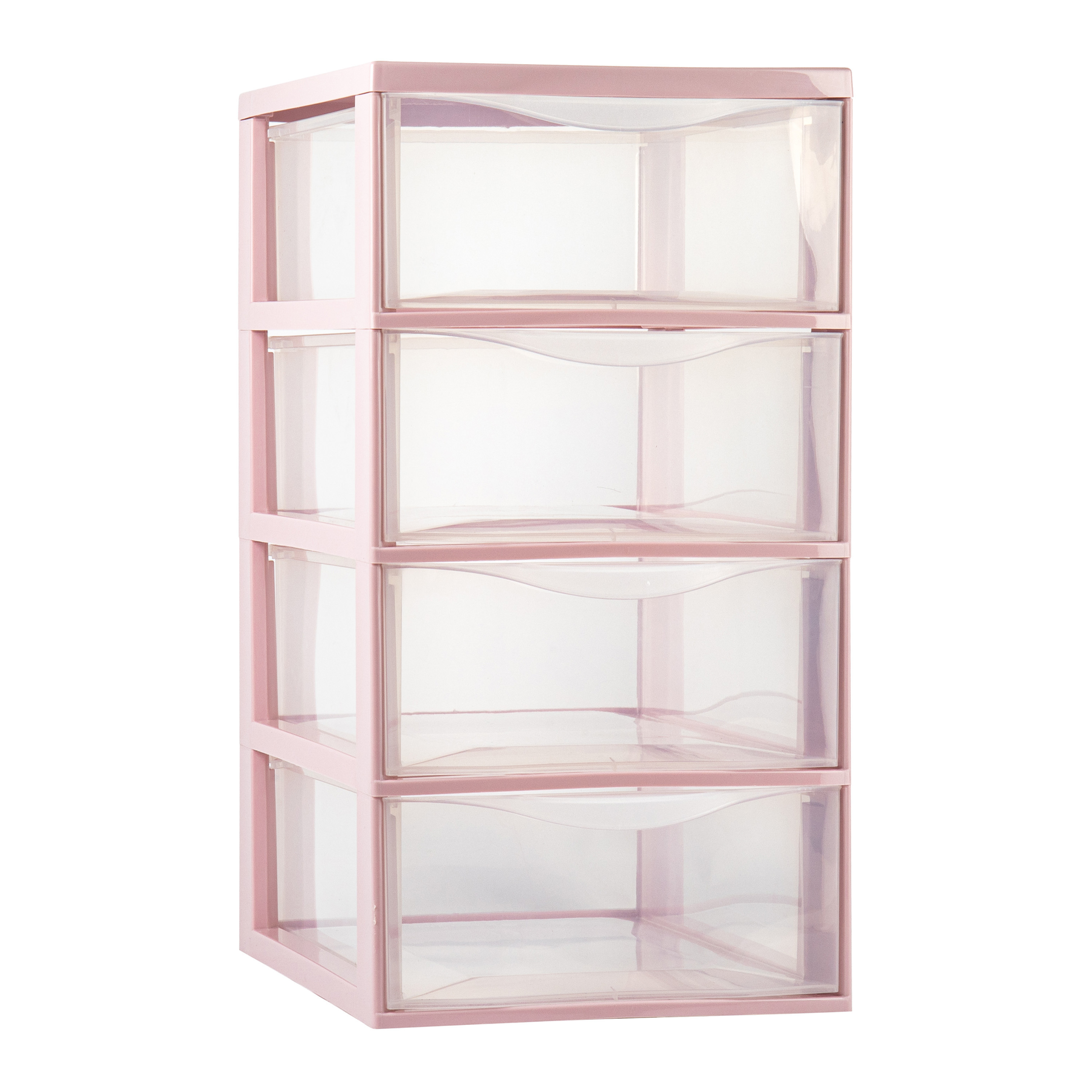 Ladeblokje-bureau organizer met 4x lades transparant-roze L26 x B37 x H49 cm plastic