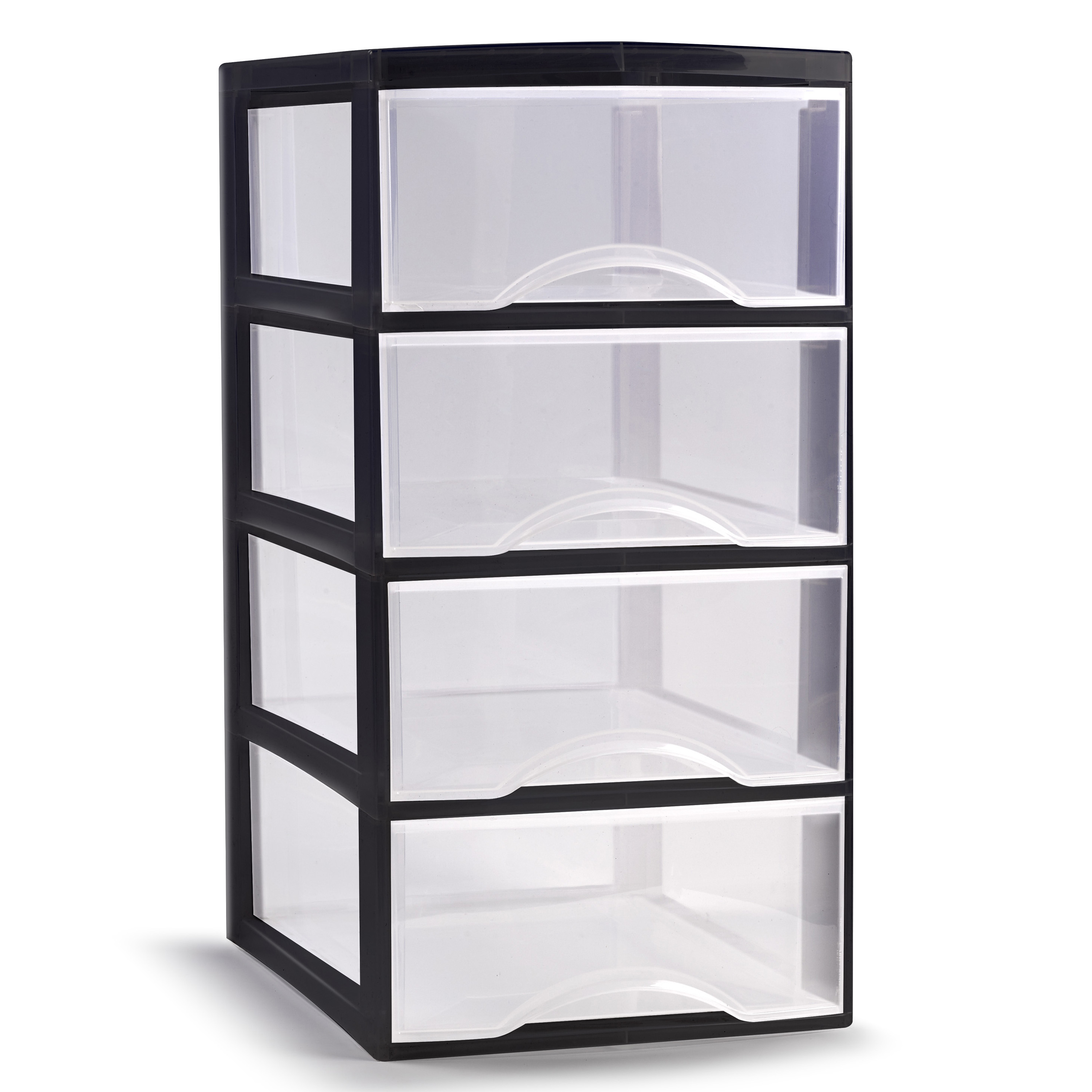Ladeblokje-bureau organizer met 4x lades transparant-zwart L18 x B25 x H33 cm plastic