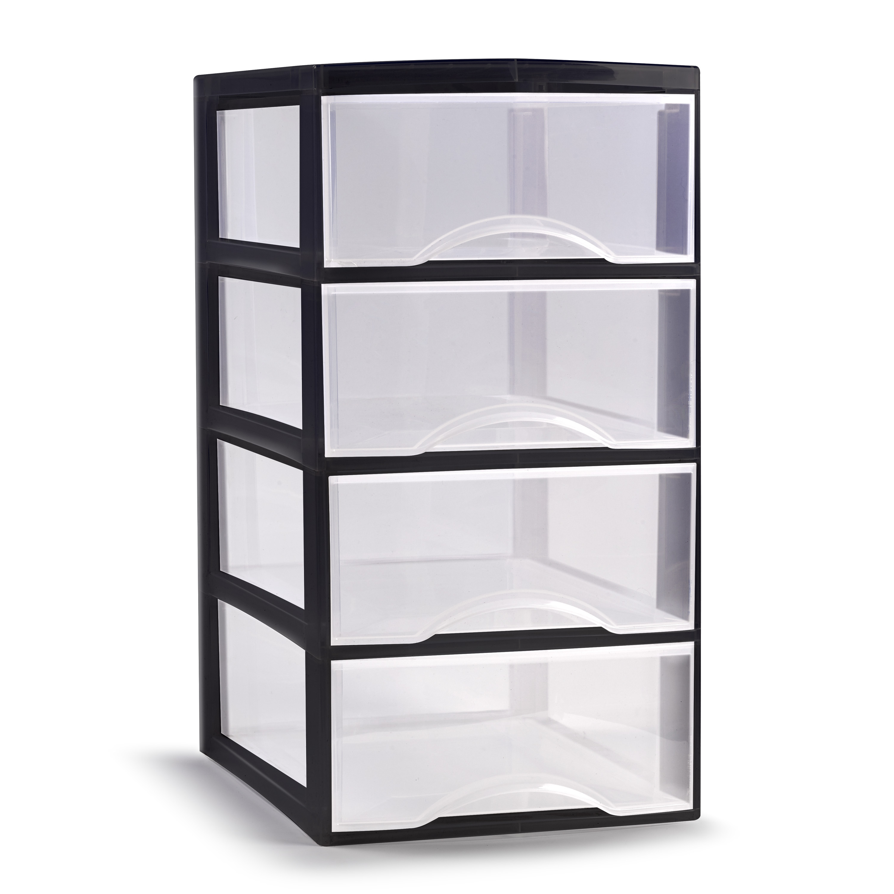 Ladeblokje-bureau organizer met 4x lades transparant-zwart L26 x B37 x H49 cm plastic