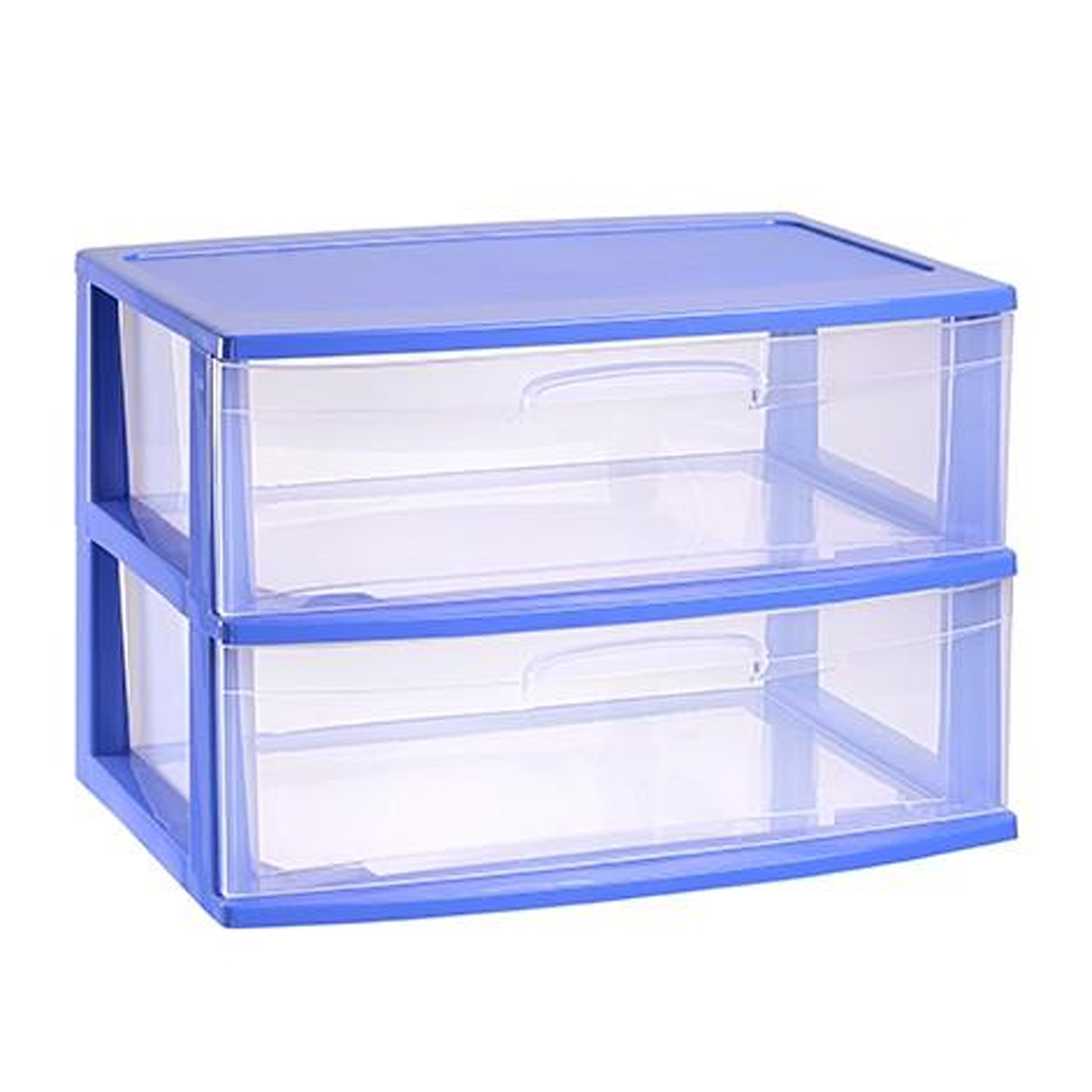 Ladeblokje-spullen storage organizer 2x lades blauw-transparant L56 x B40 x H41 cm plastic