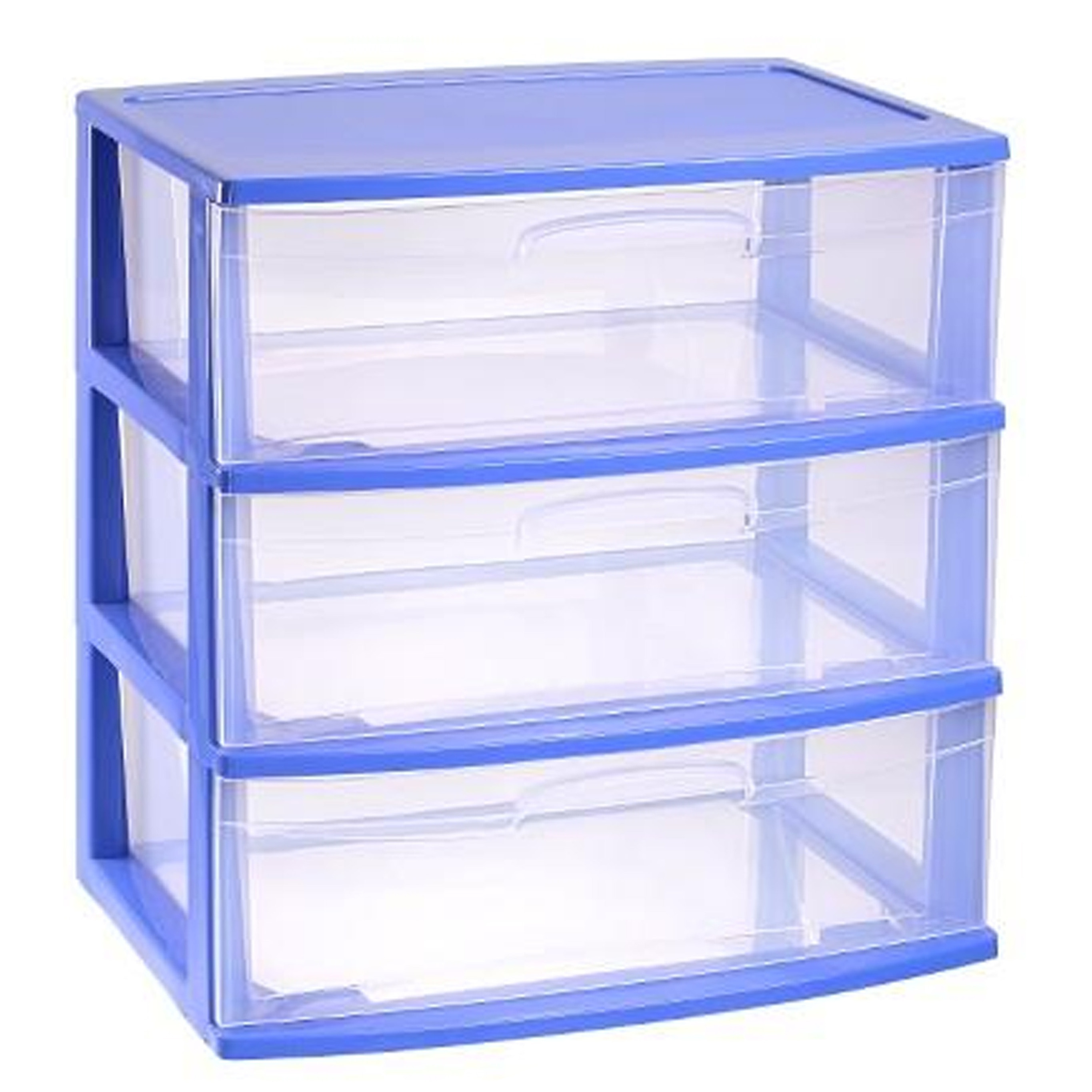 Ladeblokje-spullen storage organizer 3x lades blauw-transparant L56 x B40 x H61 cm plastic