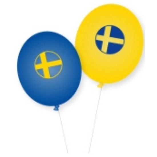 Landen thema versiering vlag Zweden kleuren ballonnen 16x stuks -