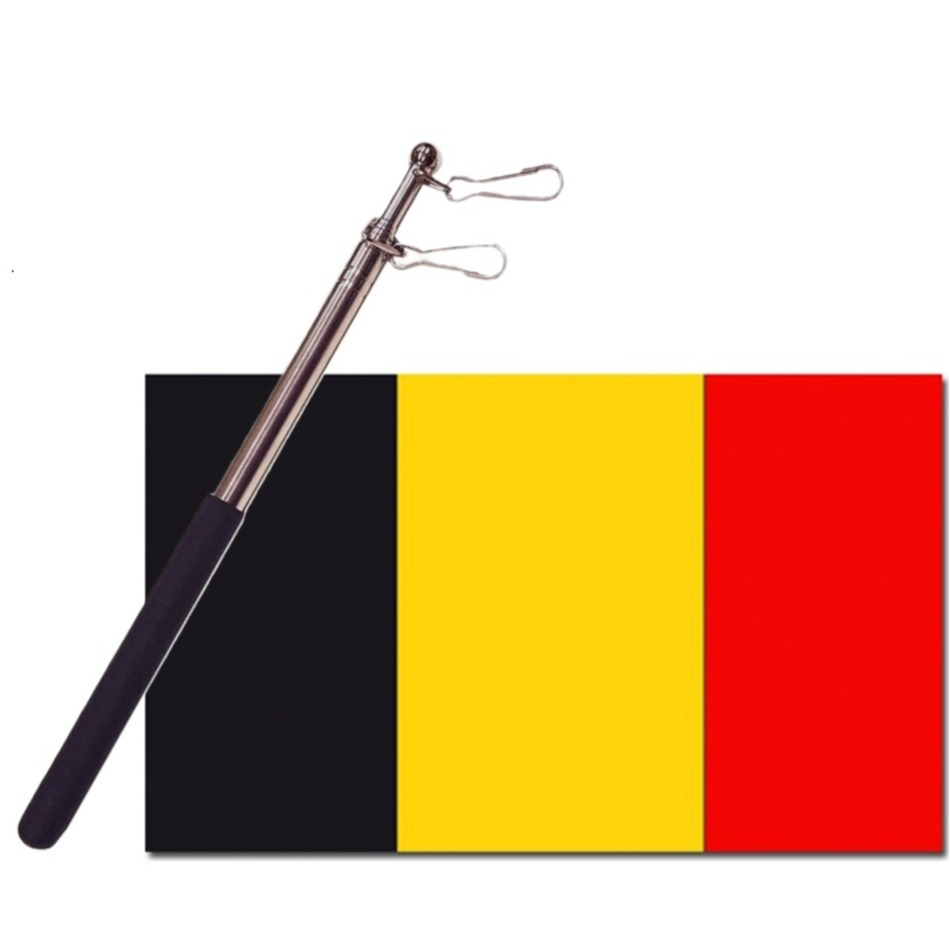 Landen vlag Belgie 90 x 150 cm met compacte draagbare telescoop vlaggenstok supporters