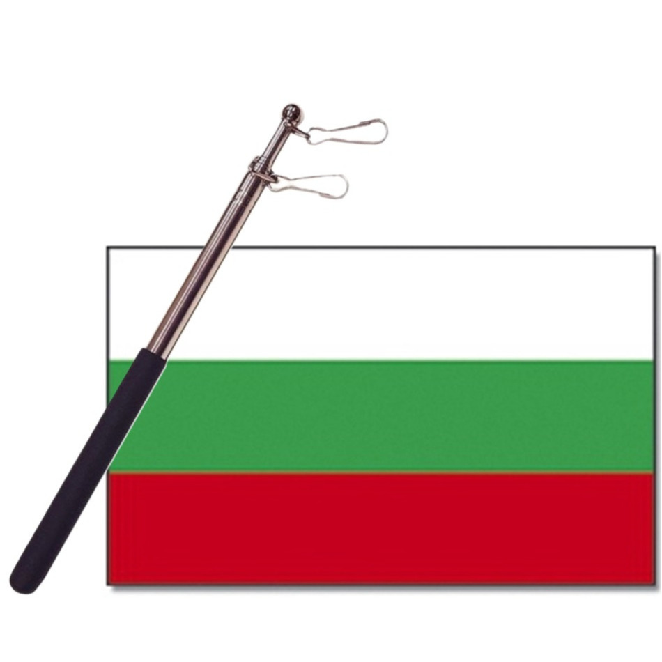 Landen vlag Bulgarije 90 x 150 cm met compacte draagbare telescoop vlaggenstok supporters