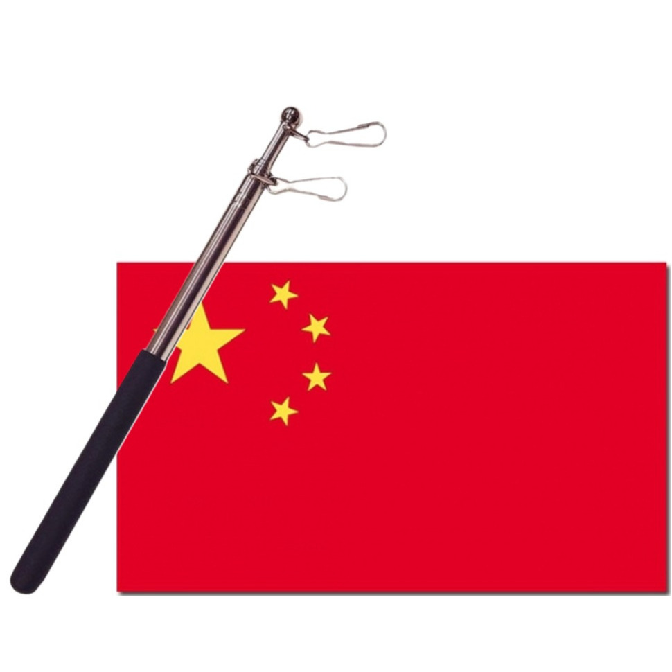 Landen vlag China 90 x 150 cm met compacte draagbare telescoop vlaggenstok supporters