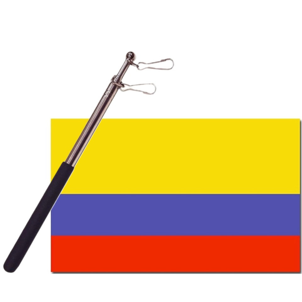 Landen vlag Colombia 90 x 150 cm met compacte draagbare telescoop vlaggenstok supporters