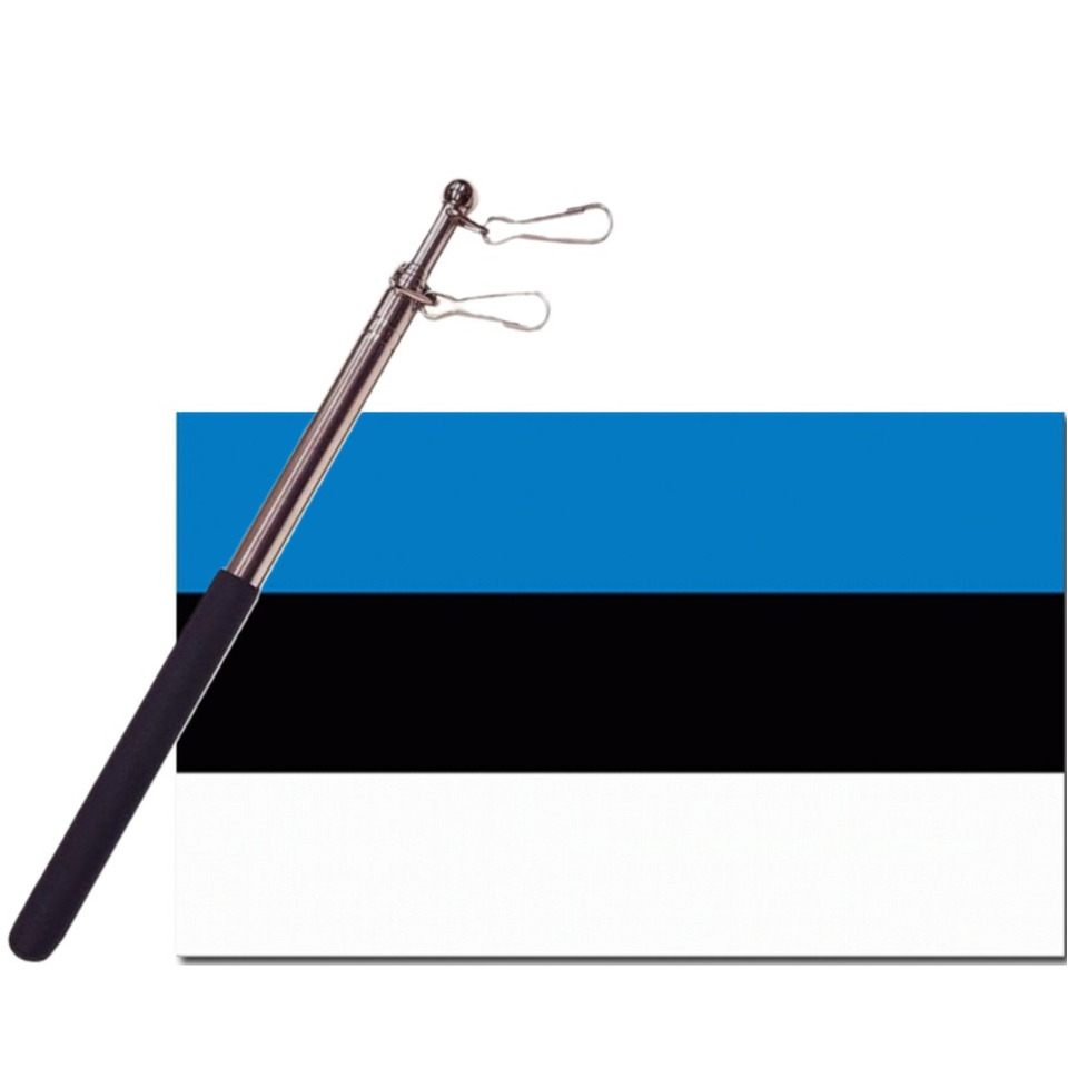 Landen vlag Estland 90 x 150 cm met compacte draagbare telescoop vlaggenstok supporters