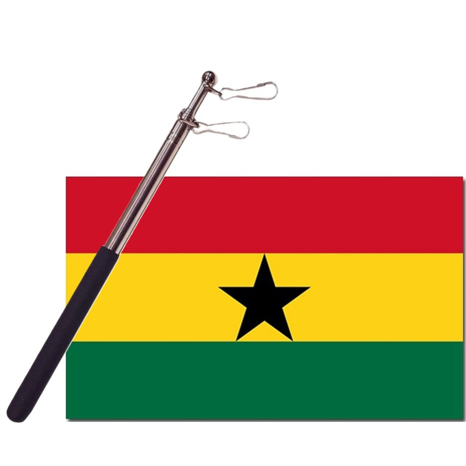 Landen vlag Ghana 90 x 150 cm met compacte draagbare telescoop vlaggenstok supporters