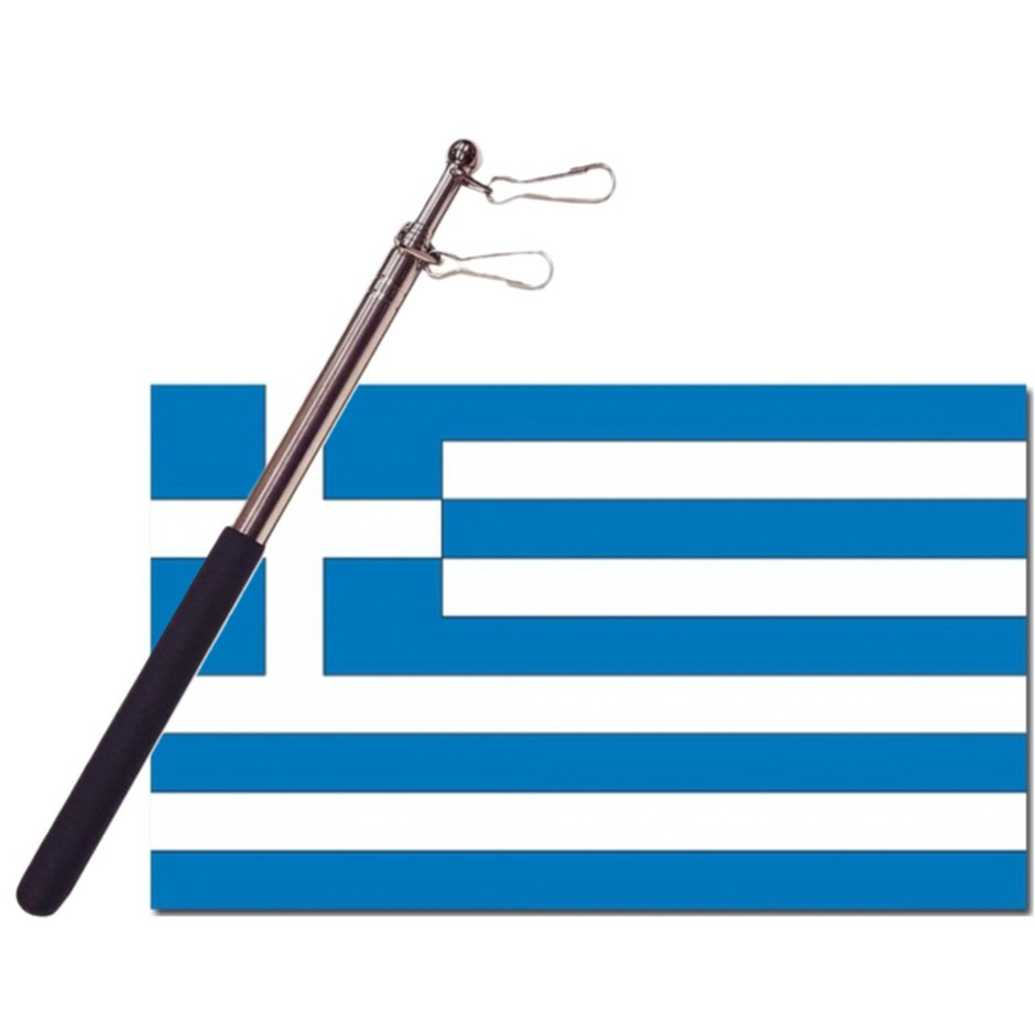Landen vlag Griekenland 90 x 150 cm met compacte draagbare telescoop vlaggenstok supporters