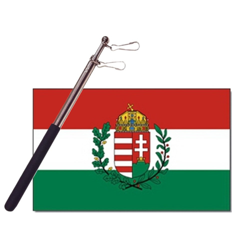 Landen vlag Hongarije 90 x 150 cm met compacte draagbare telescoop vlaggenstok supporters
