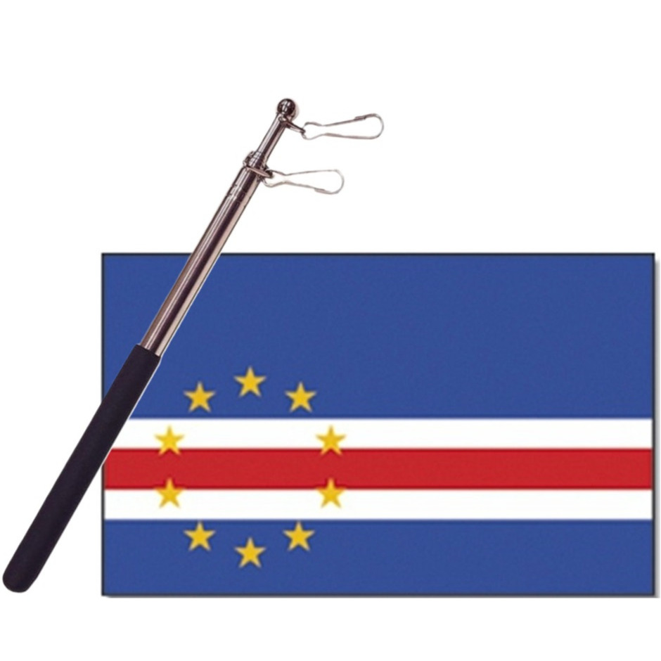 Landen vlag Kaap Verdie 90 x 150 cm met compacte draagbare telescoop vlaggenstok supporters
