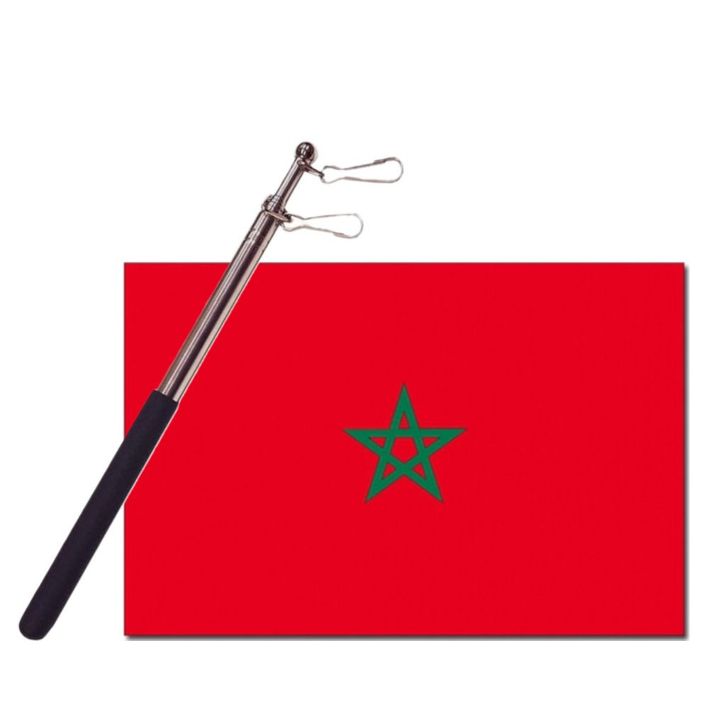 Landen vlag Marokko 90 x 150 cm met compacte draagbare telescoop vlaggenstok supporters