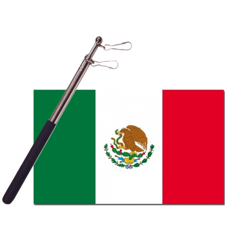 Landen vlag Mexico 90 x 150 cm met compacte draagbare telescoop vlaggenstok supporters