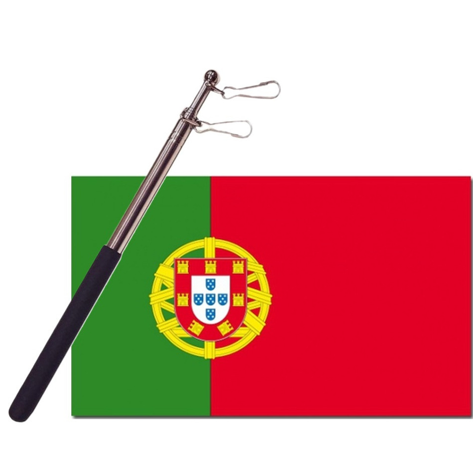 Landen vlag Portugal 90 x 150 cm met compacte draagbare telescoop vlaggenstok supporters