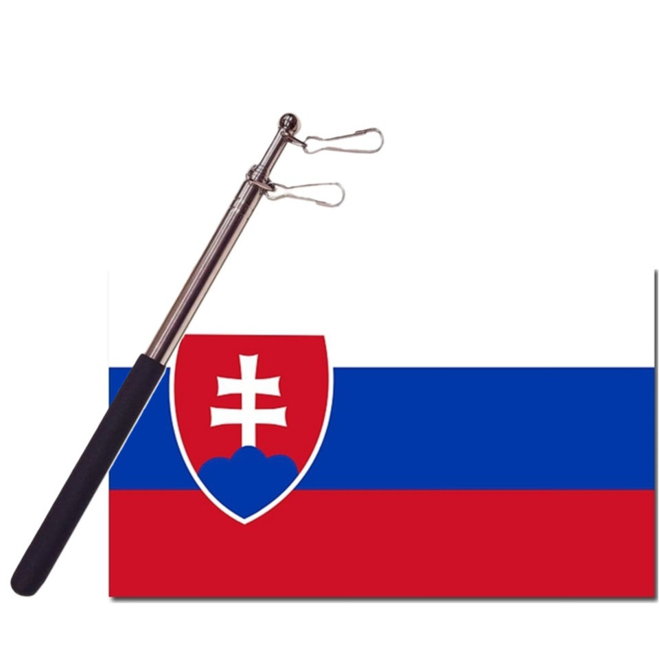 Landen vlag Slowakije 90 x 150 cm met compacte draagbare telescoop vlaggenstok supporters