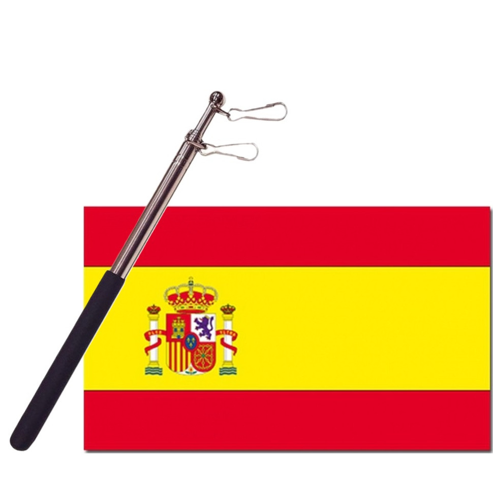Landen vlag Spanje 90 x 150 cm met compacte draagbare telescoop vlaggenstok supporters