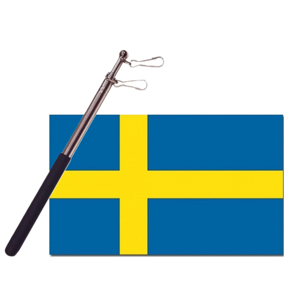 Landen vlag Zweden 90 x 150 cm met compacte draagbare telescoop vlaggenstok supporters