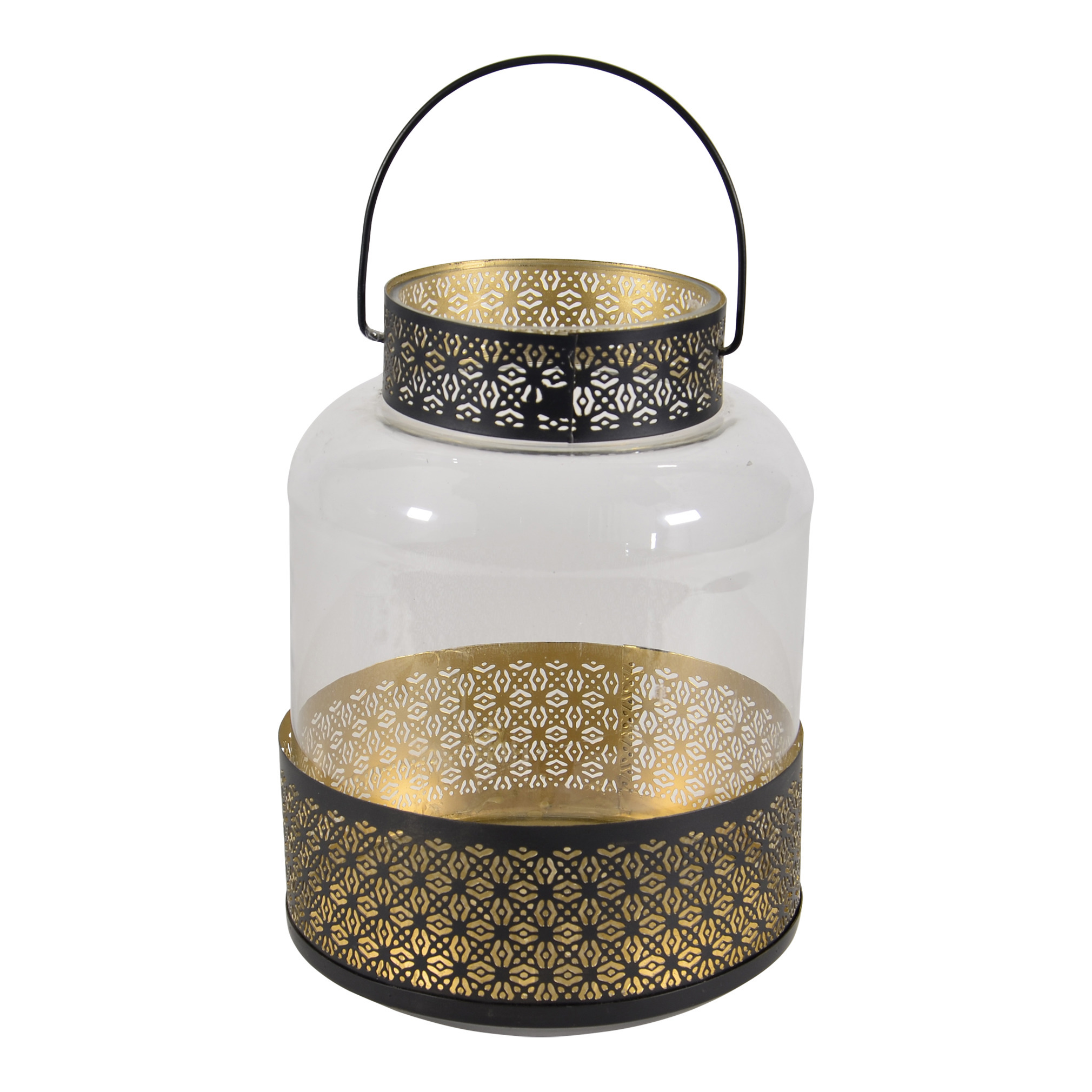 Lantaarn-windlicht zwart-goud Arabische stijl 20 x 28 cm metaal en glas
